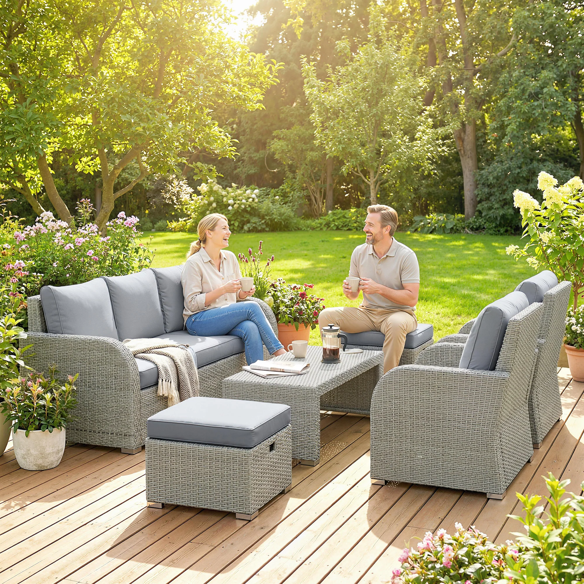 Outsunny Rattan Garden Furniture Set With Recliners, Footstools, Dark Grey - Image 8