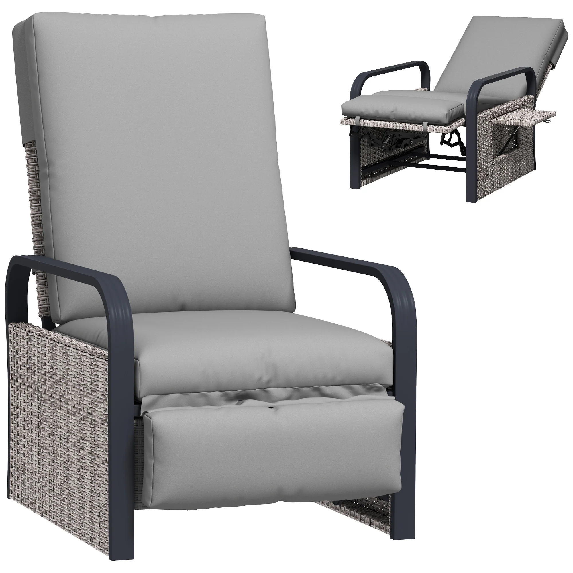 Outsunny Rattan Garden Recliner Chair Sun Lounger w/ Side Tray - Image 10