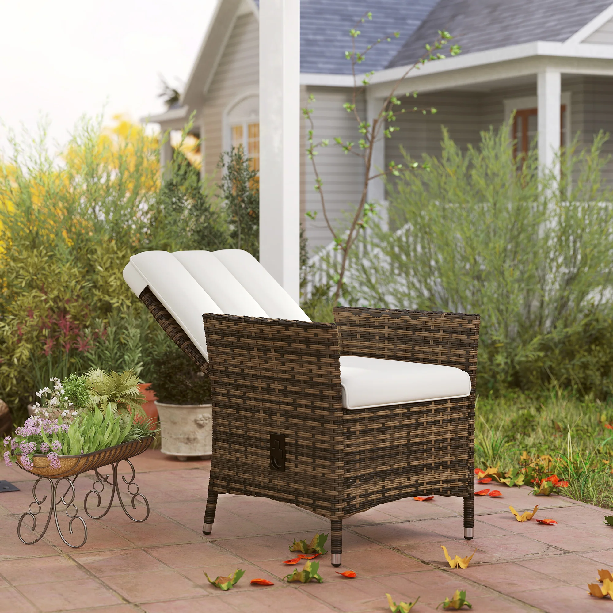 Outsunny Rattan Garden Recliner Chair with Adjustable Backrest - Image 18