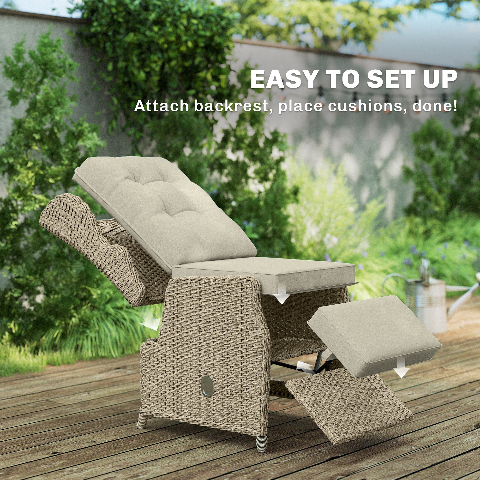 Outsunny Rattan Garden Recliner Chair with Flip Table, Brown - Image 9
