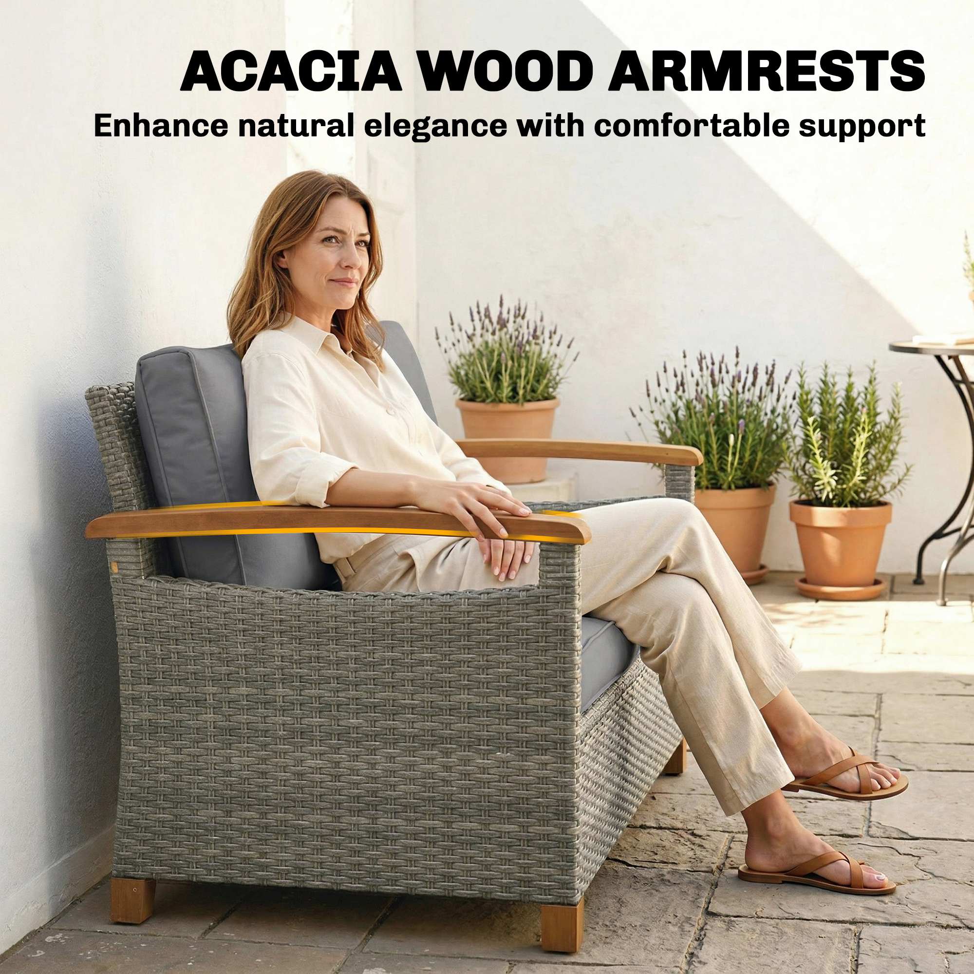 Outsunny Rattan Garden Sofa With Cushioned Wide Seats Dark Grey - Image 13