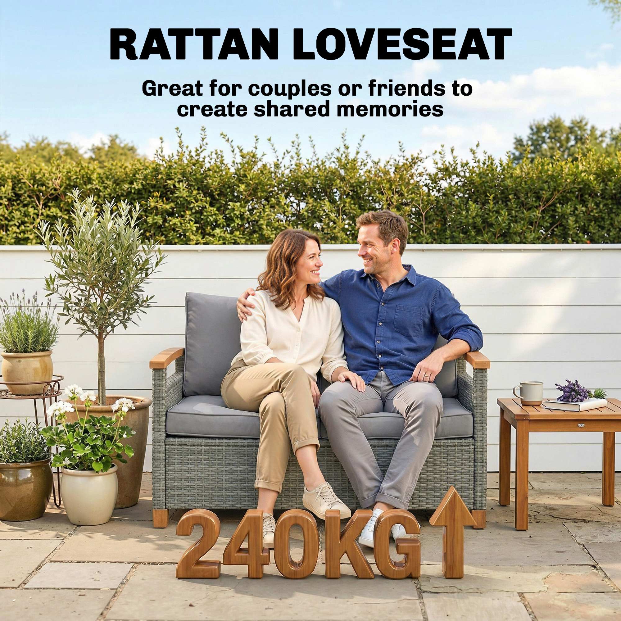 Outsunny Rattan Garden Sofa With Cushioned Wide Seats Dark Grey - Image 17