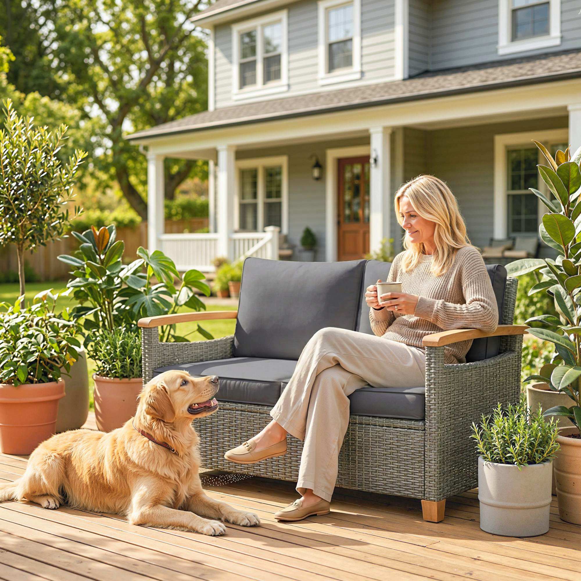 Outsunny Rattan Garden Sofa With Cushioned Wide Seats Dark Grey - Image 18