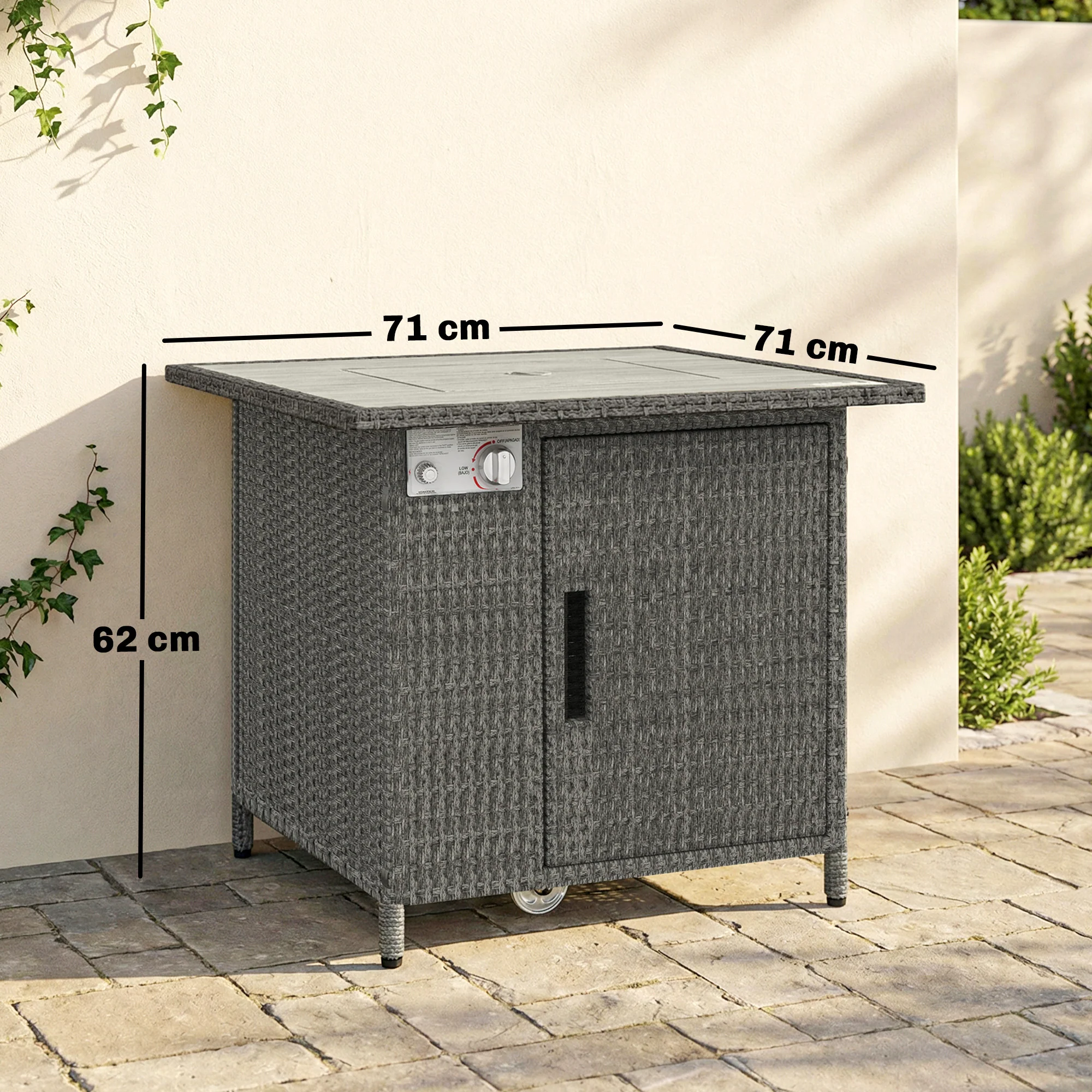 Outsunny Rattan Gas Fire Pit Table with Rain Cover, Wind Guard, 14.5 KW - Image 3