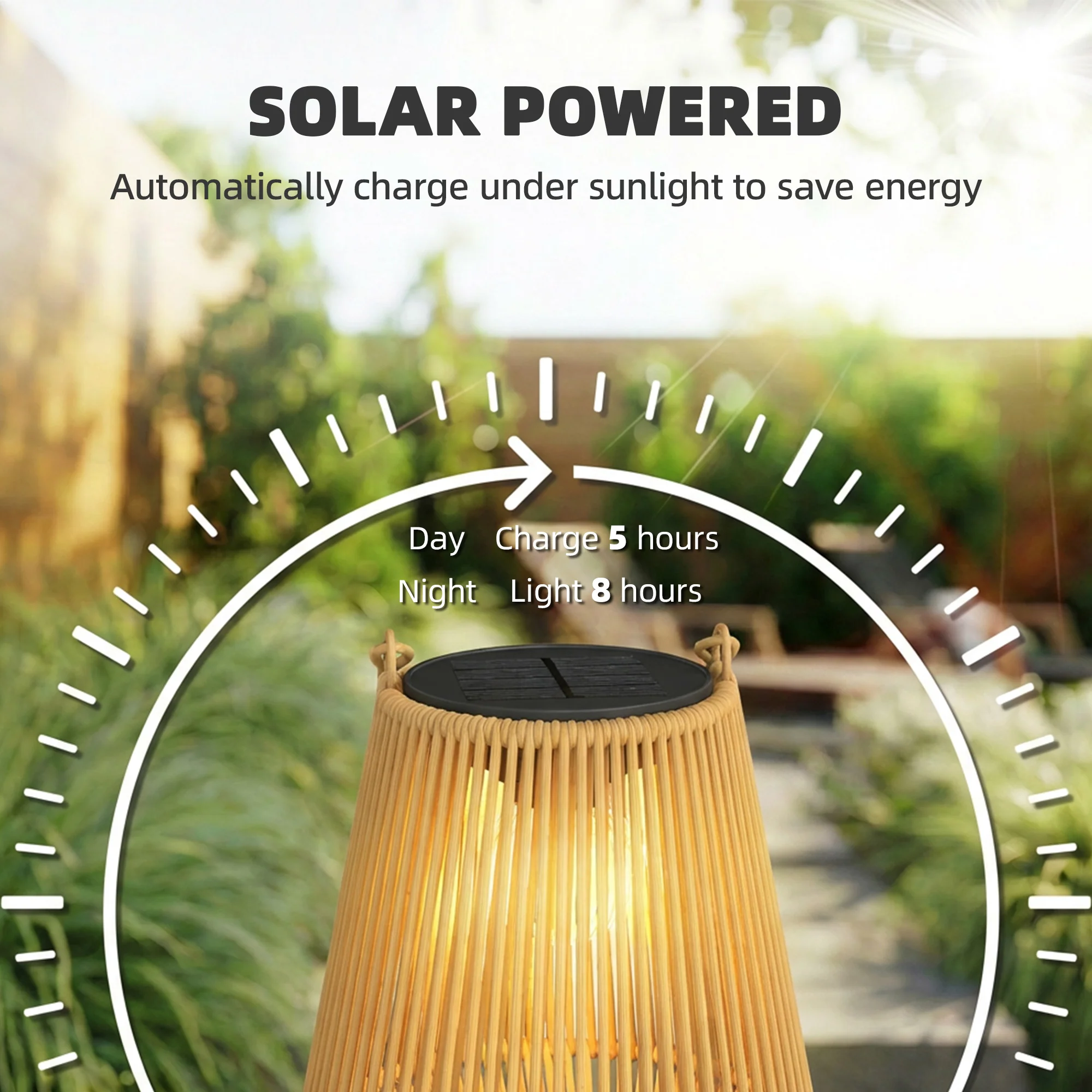 Outsunny Rattan Hanging Solar Lights Outdoor Garden Lantern Set of 2, Brown - Image 3