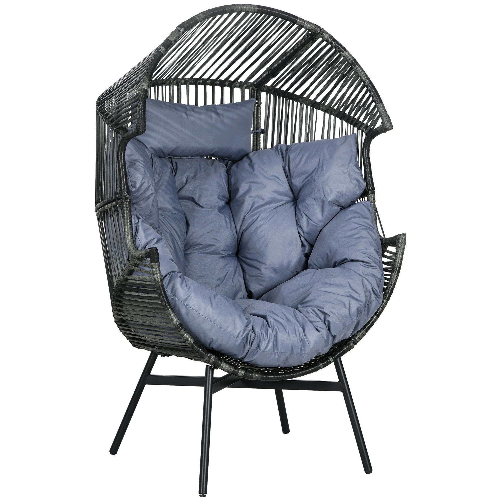 Outsunny Rattan Leisure Chair w/ Cushion, Garden Egg Chair with Headrest