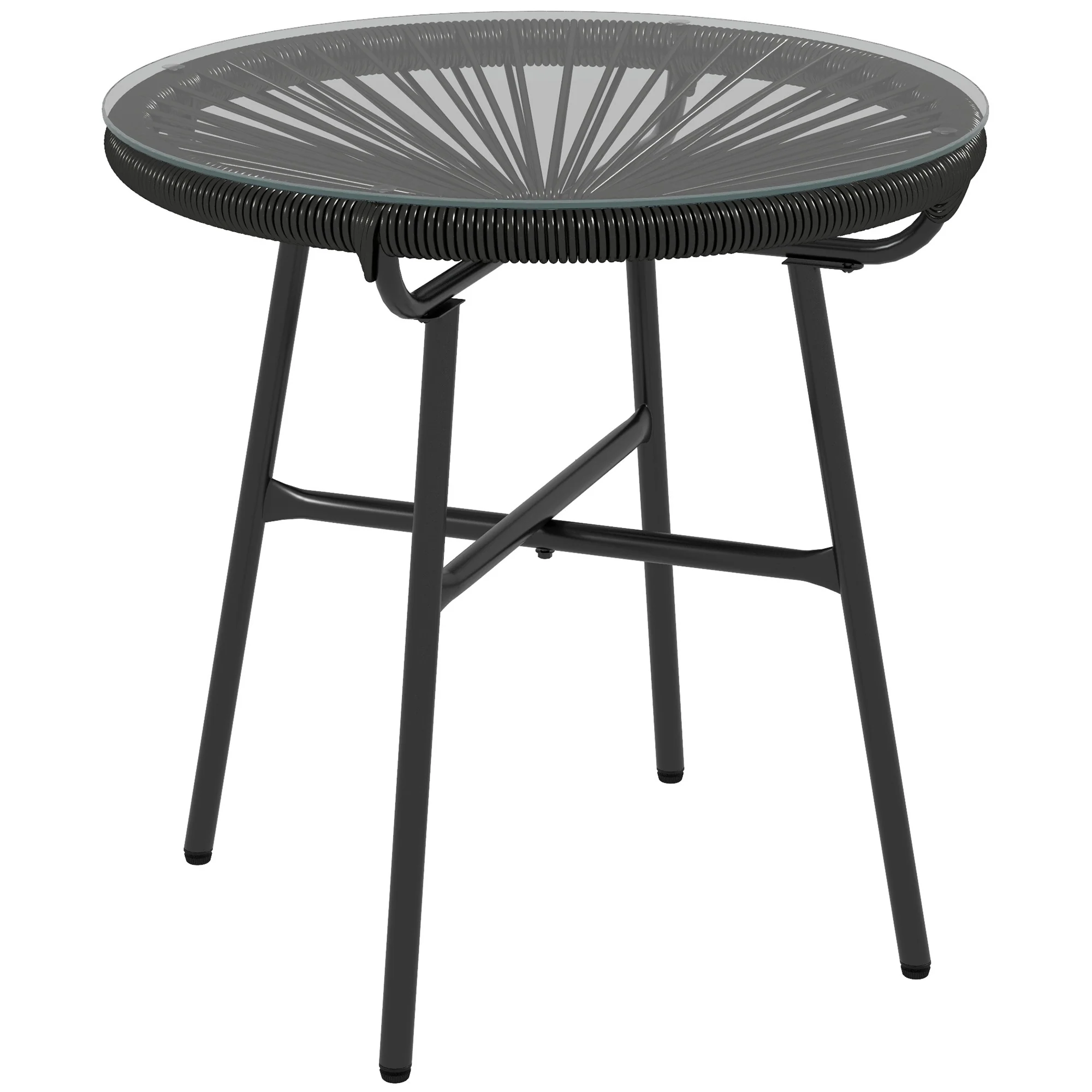 Outsunny Rattan Side Table W/ Tempered Glass Tabletop, Black - Image 10