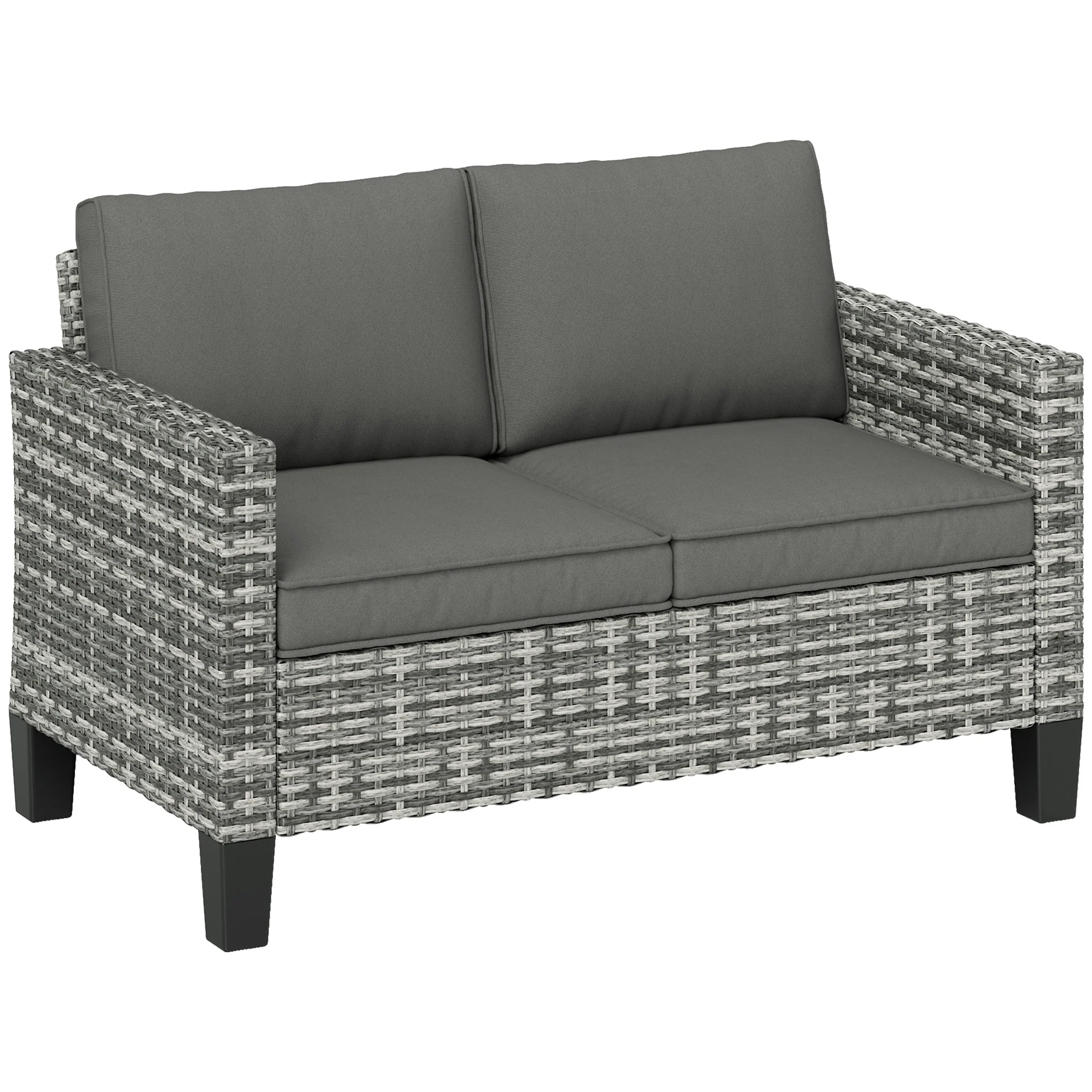 Outsunny Rattan Sofa With Cushions, 2 Seater Garden Furniture