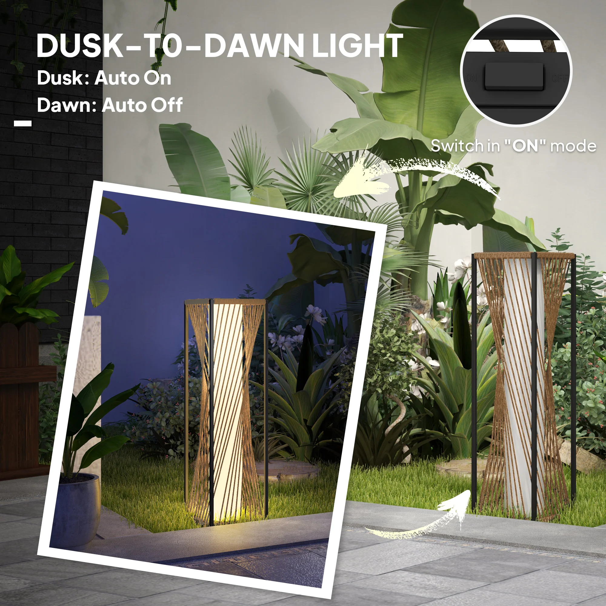 Outsunny Rattan Solar Floor Lamp, Auto On/Off Garden Lights, Sand Brown - Image 5