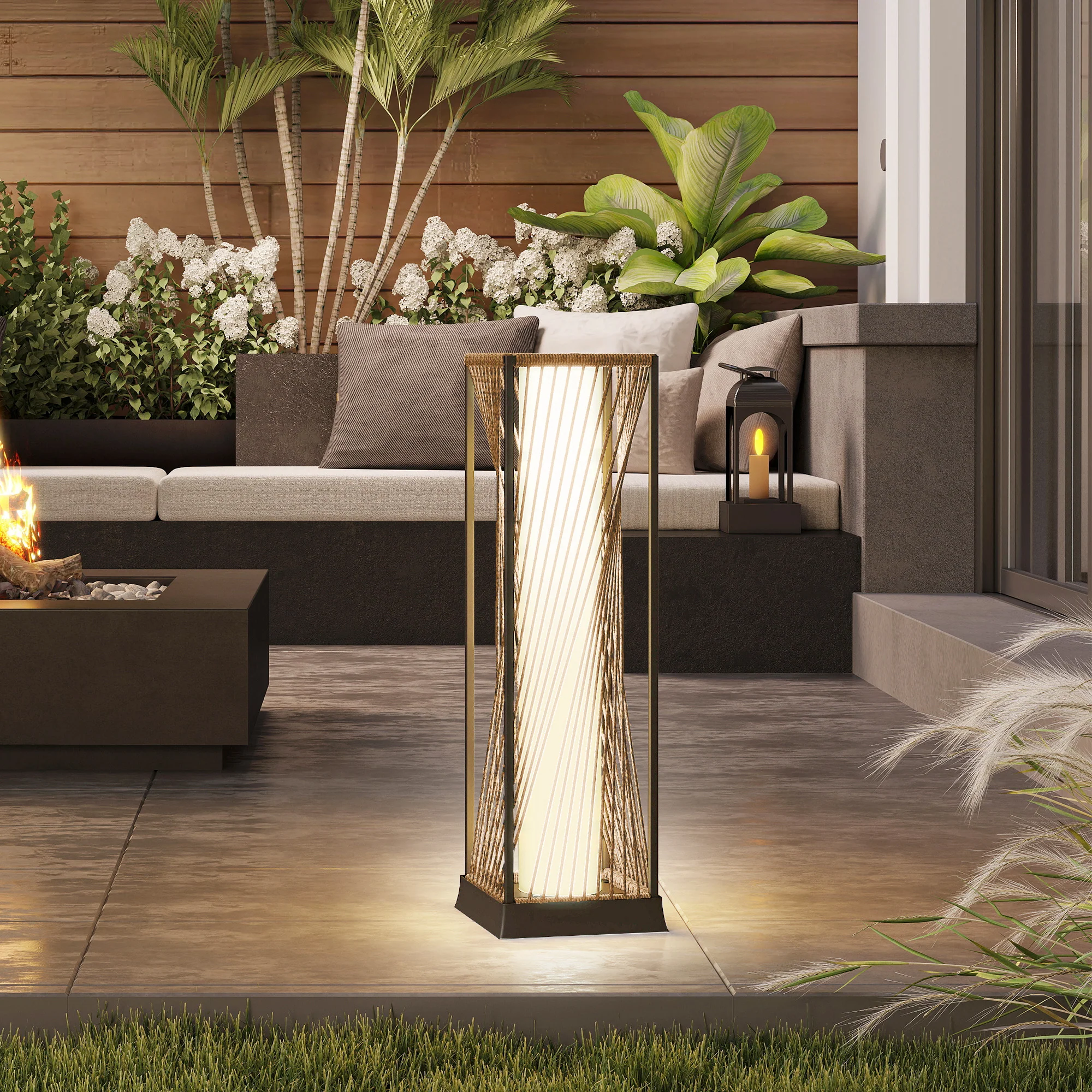 Outsunny Rattan Solar Floor Lamp, Auto On/Off Garden Lights, Sand Brown - Image 9