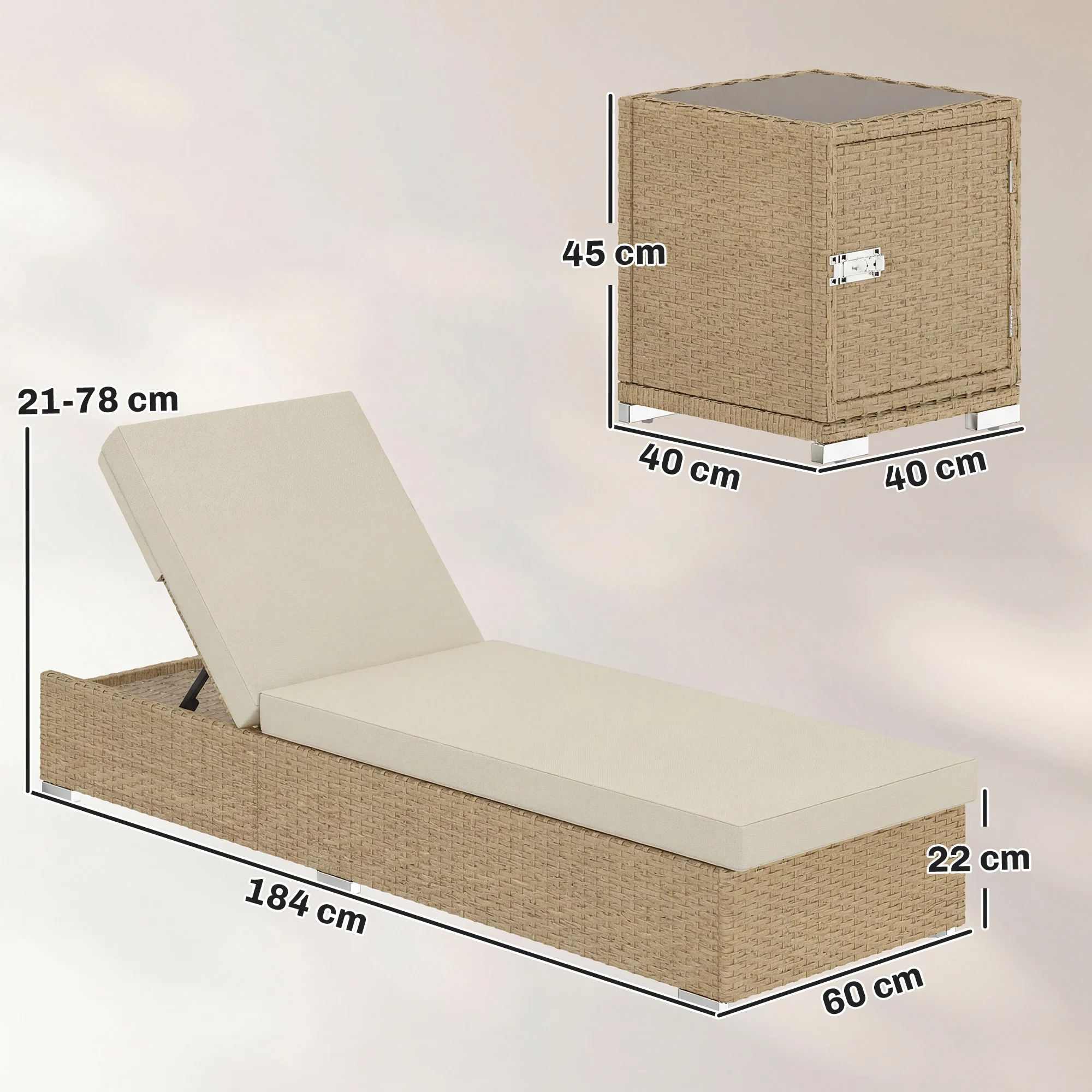 Outsunny Rattan Sun Loungers Set of 2 with Side Table, Beige - Image 3