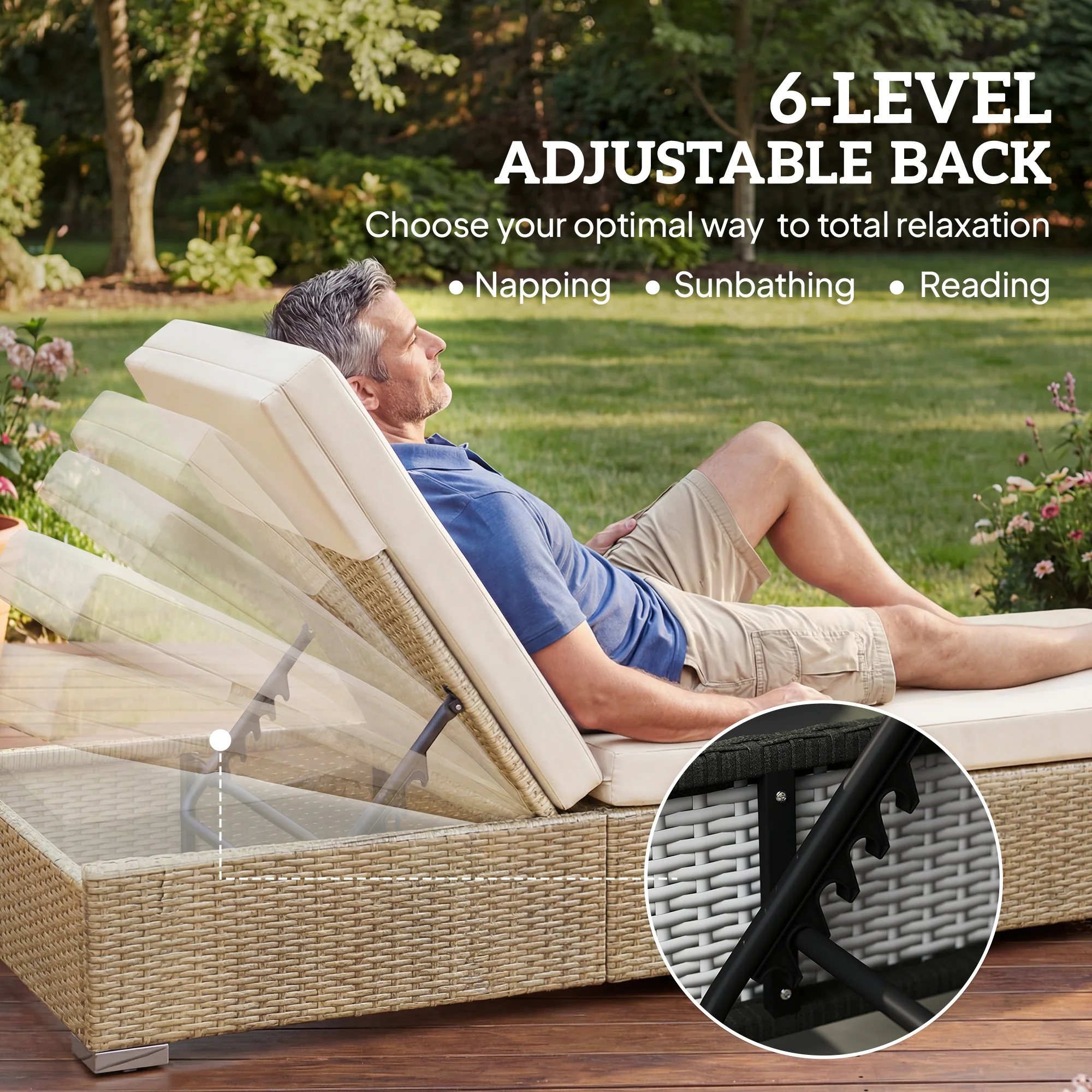 Outsunny Rattan Sun Loungers Set of 2 with Side Table, Beige - Image 4