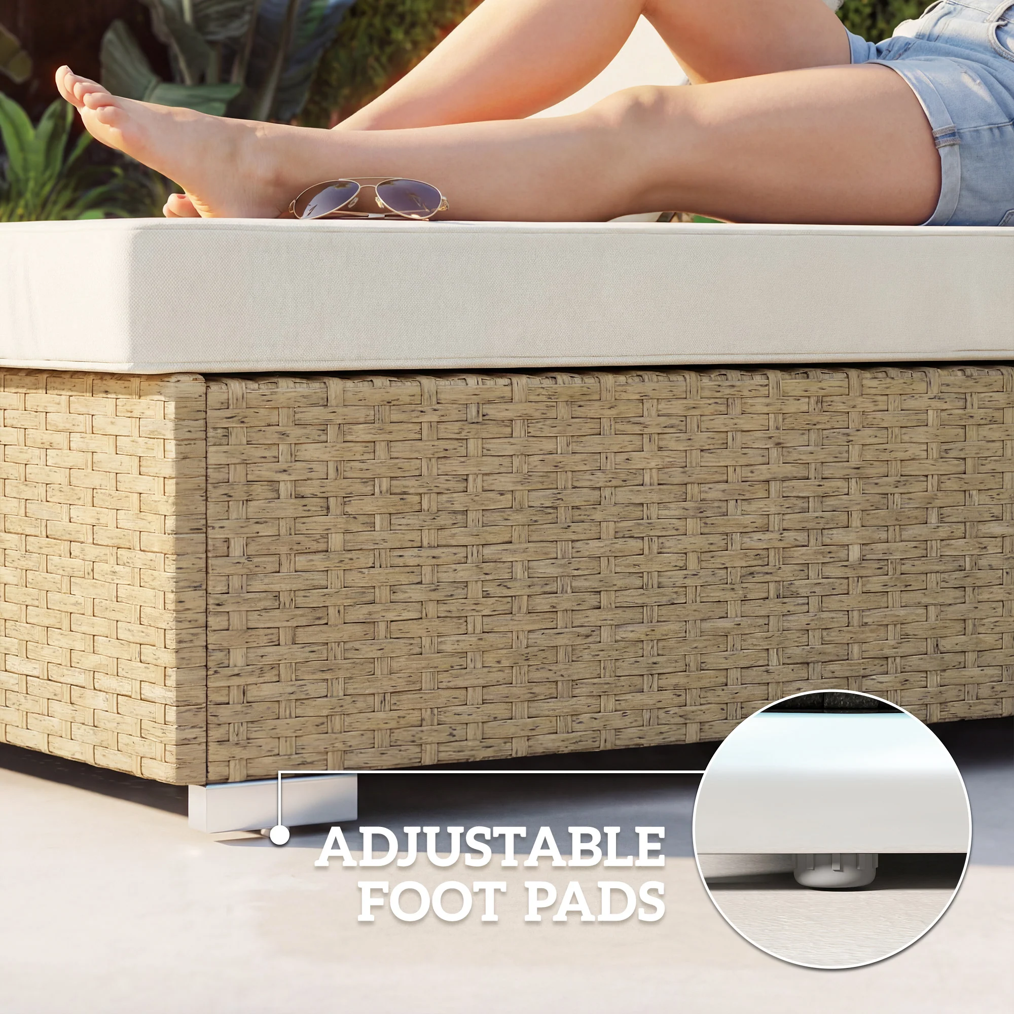 Outsunny Rattan Sun Loungers Set of 2 with Side Table, Beige - Image 9
