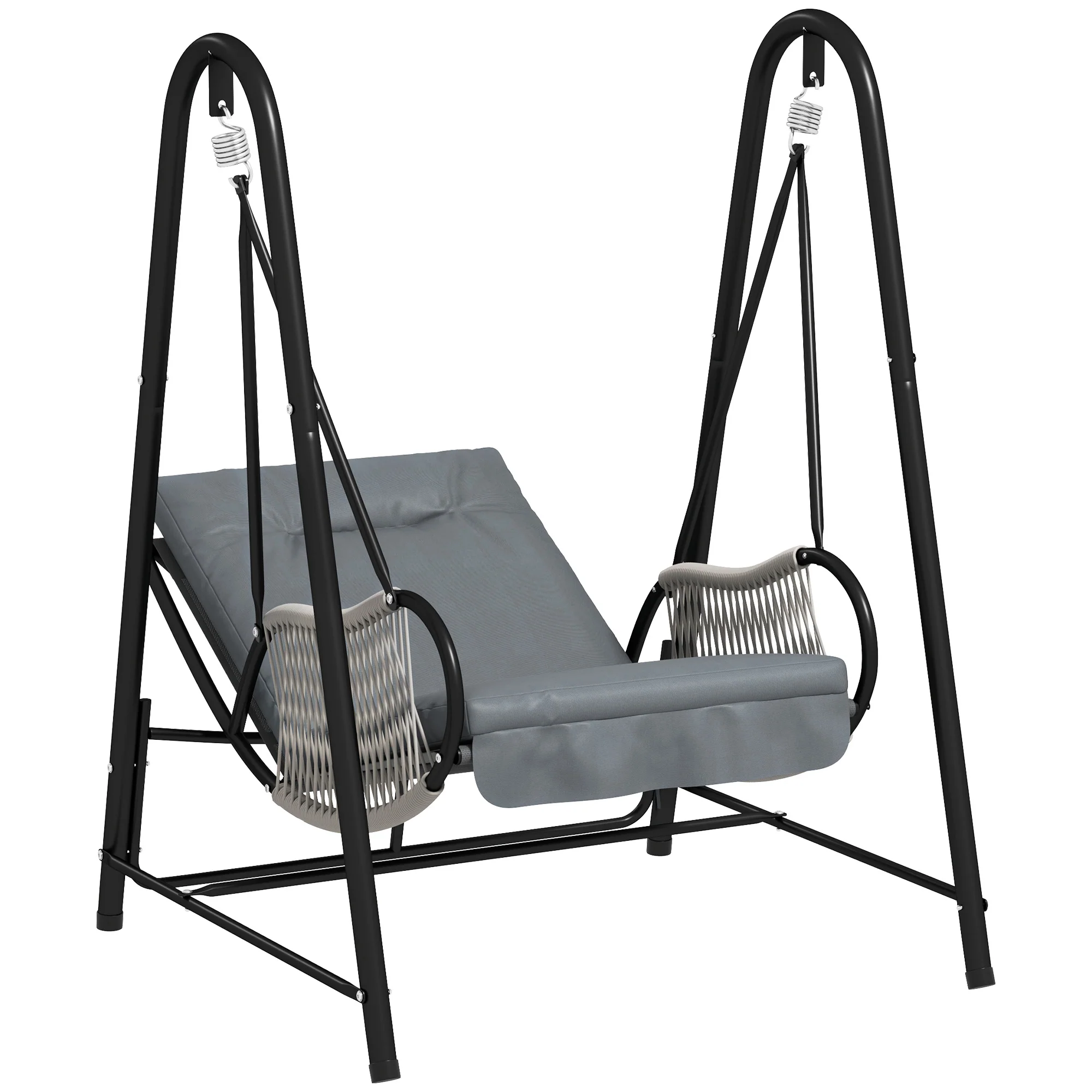 Outsunny Rattan Swing Chair with Stand and Seat Cushion - Image 10