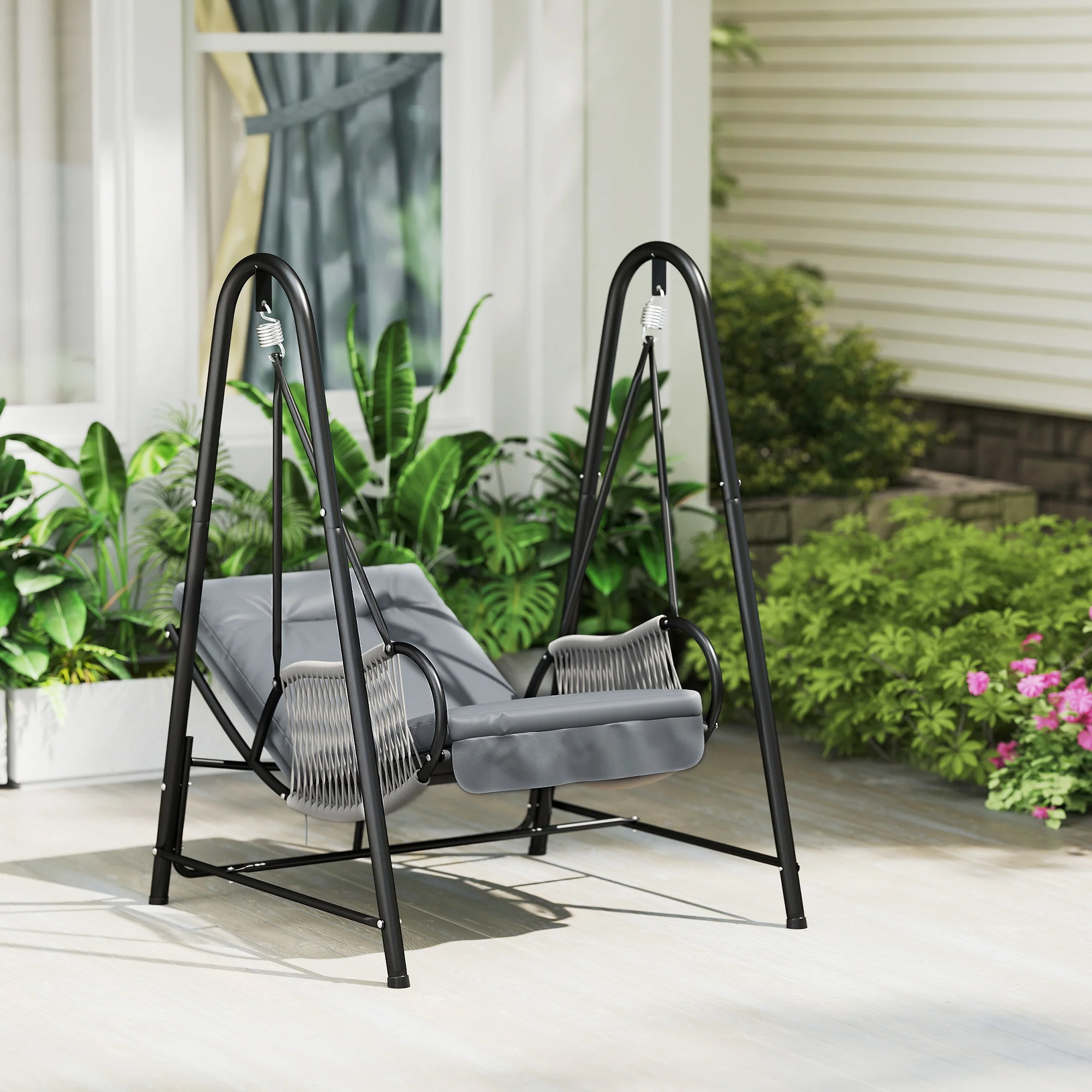 Outsunny Rattan Swing Chair with Stand and Seat Cushion - Image 11