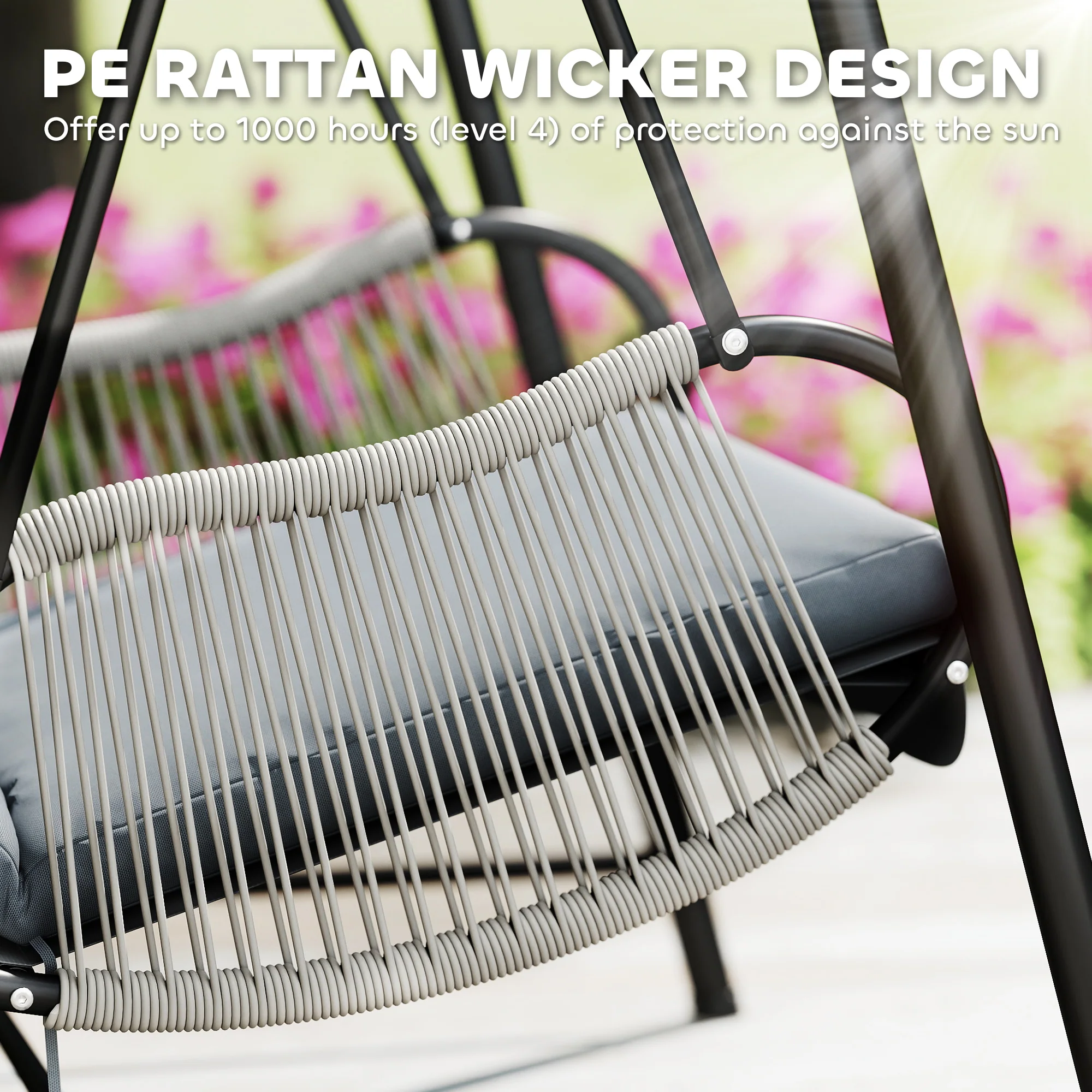 Outsunny Rattan Swing Chair with Stand and Seat Cushion - Image 13