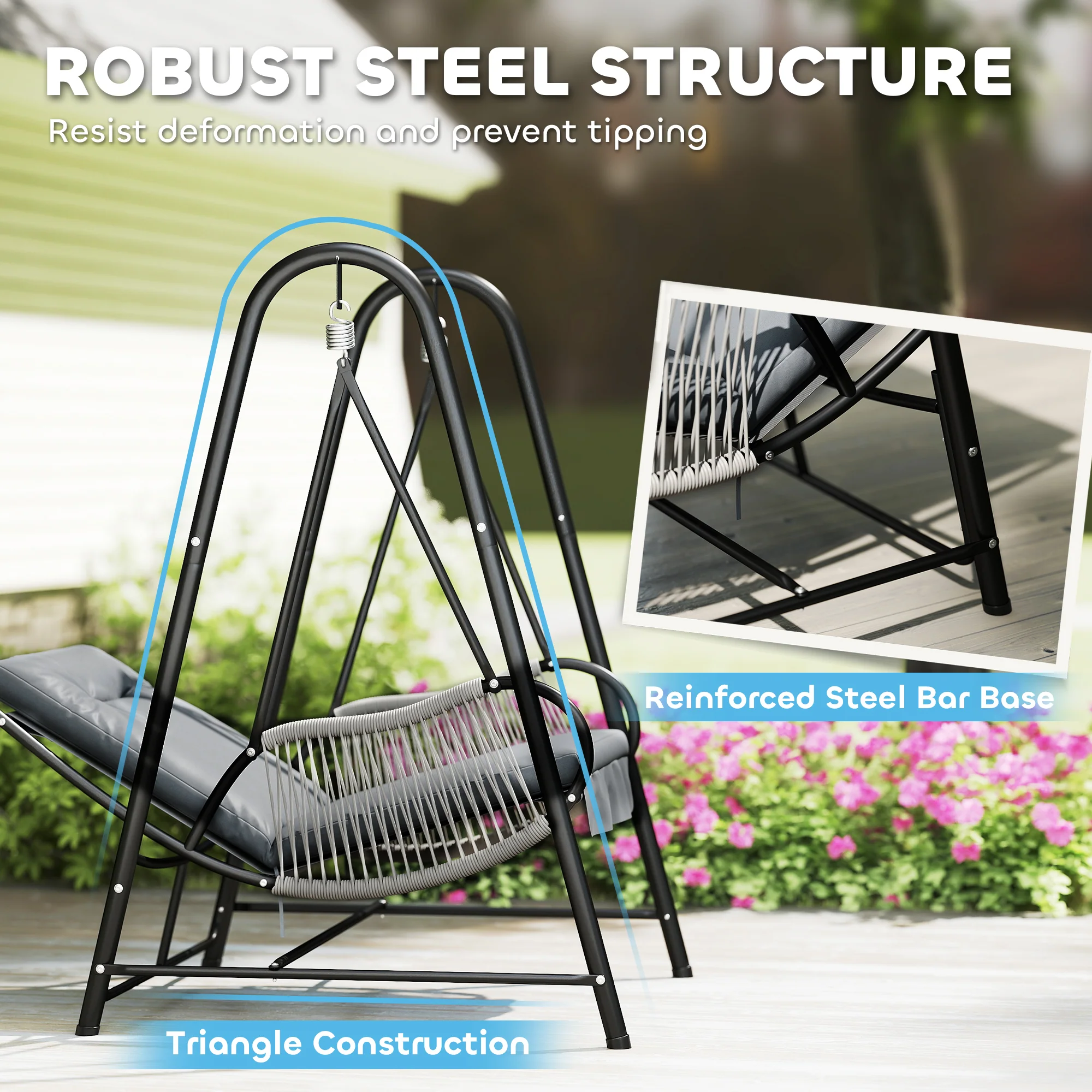 Outsunny Rattan Swing Chair with Stand and Seat Cushion - Image 15