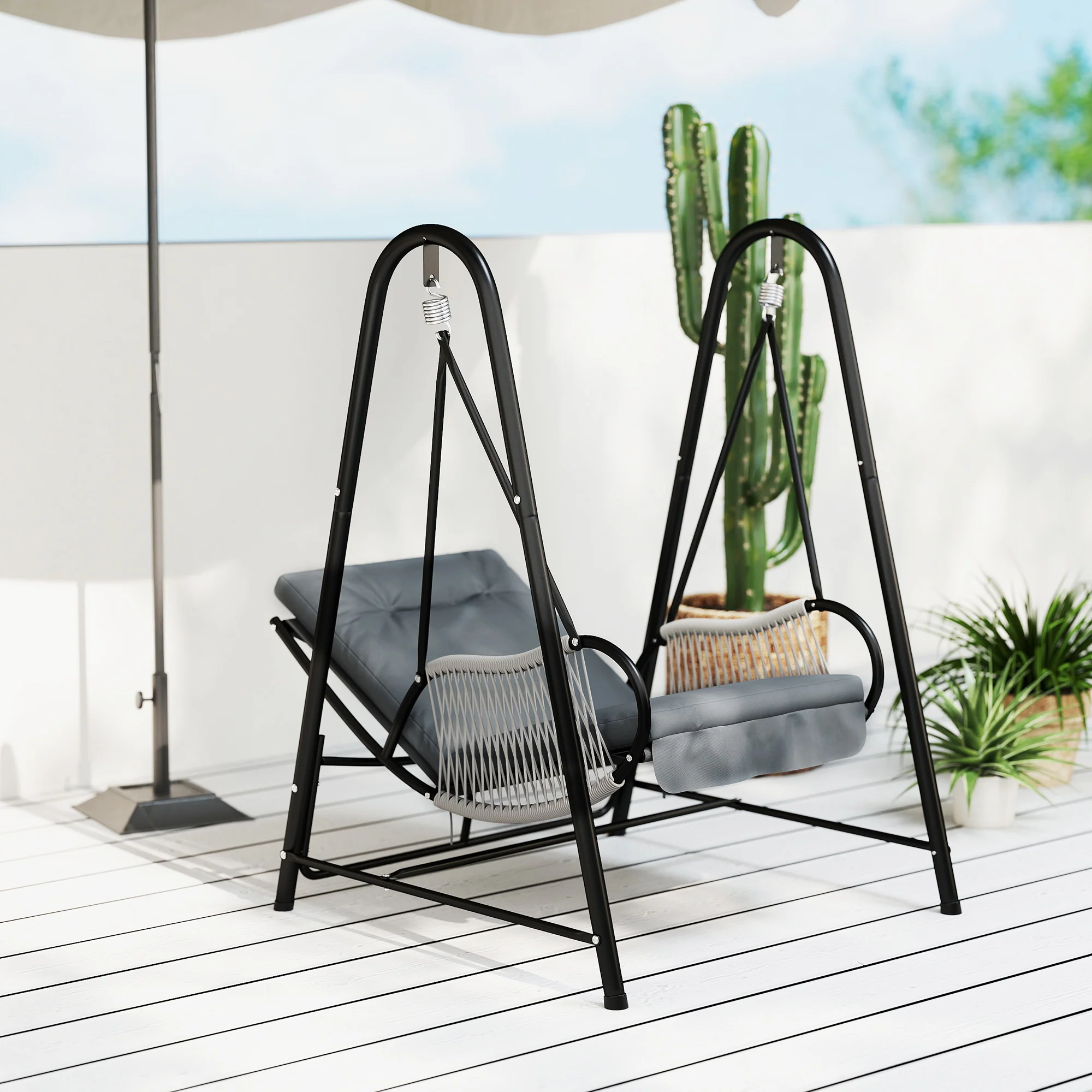Outsunny Rattan Swing Chair with Stand and Seat Cushion - Image 16
