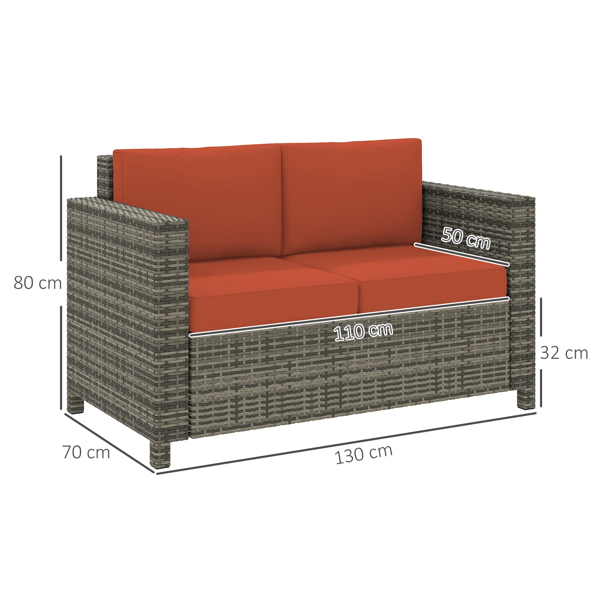 Outsunny Rattan Wicker 2-seat Sofa Loveseat Padded Garden Furniture - Image 14