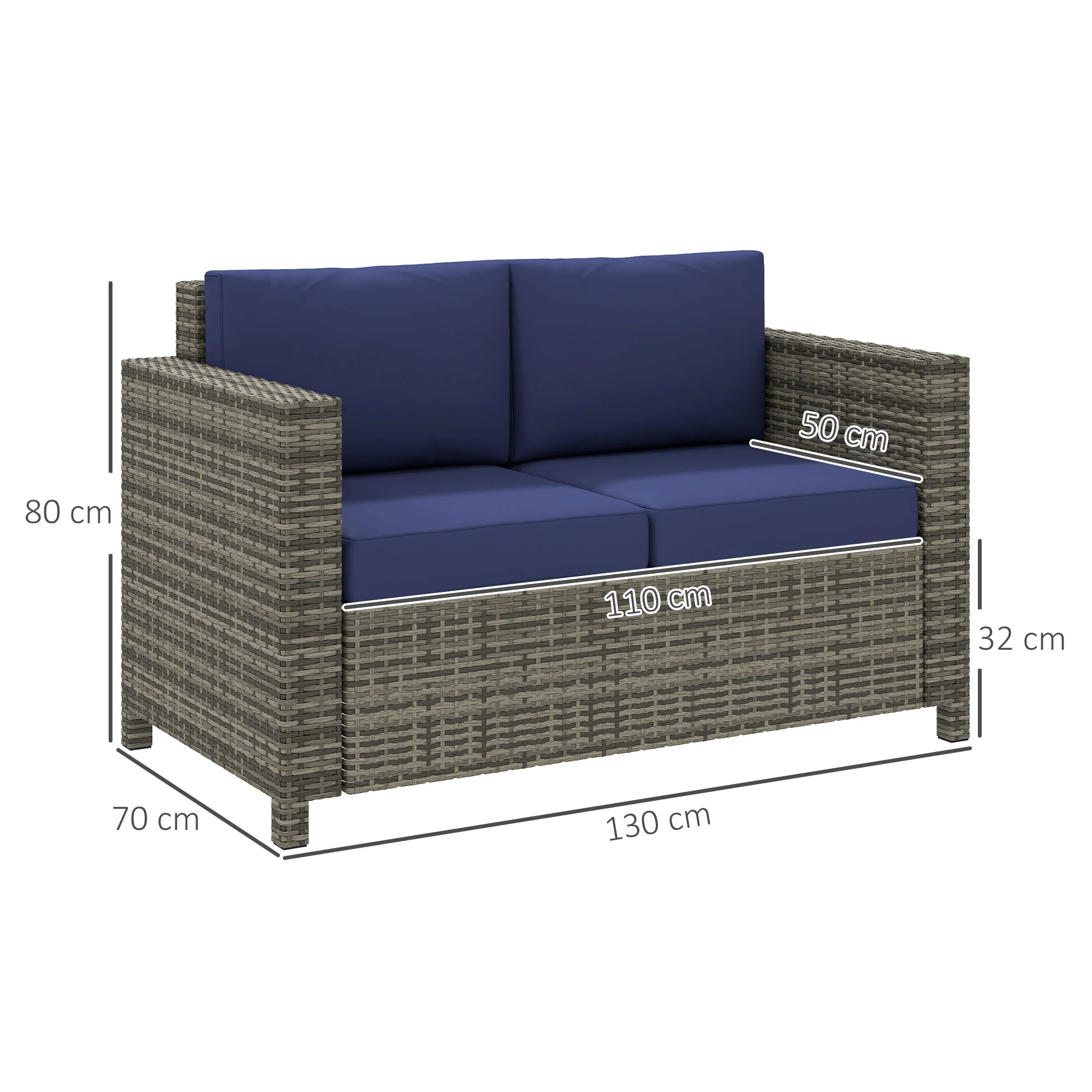 Outsunny Rattan Wicker 2-seat Sofa Loveseat Padded Garden Furniture - Image 5