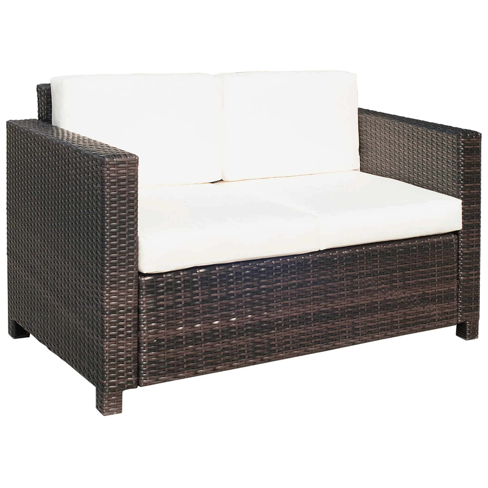 Outsunny Rattan Wicker 2-seat Sofa Loveseat Padded Garden Furniture Brown - Image 10