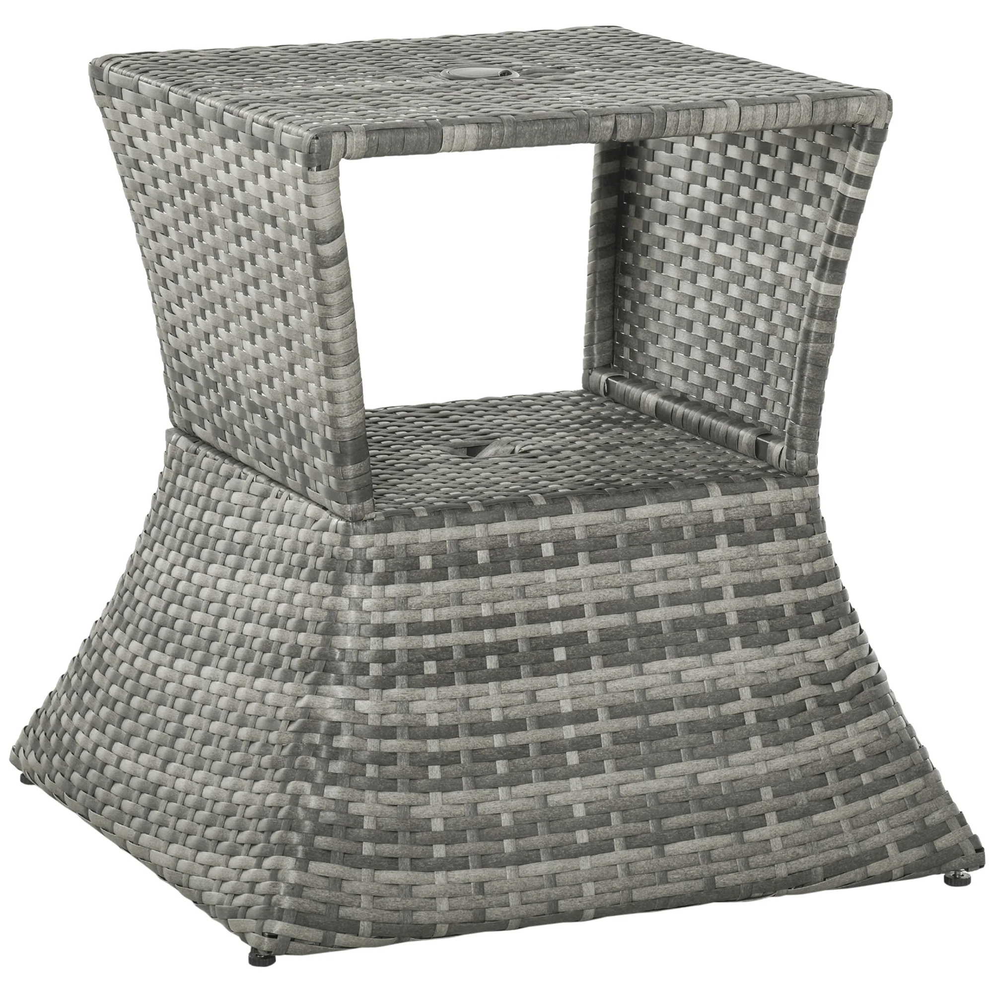 Outsunny Rattan Wicker Tea Coffee Table W/ Umbrella Hole And Storage Space Grey