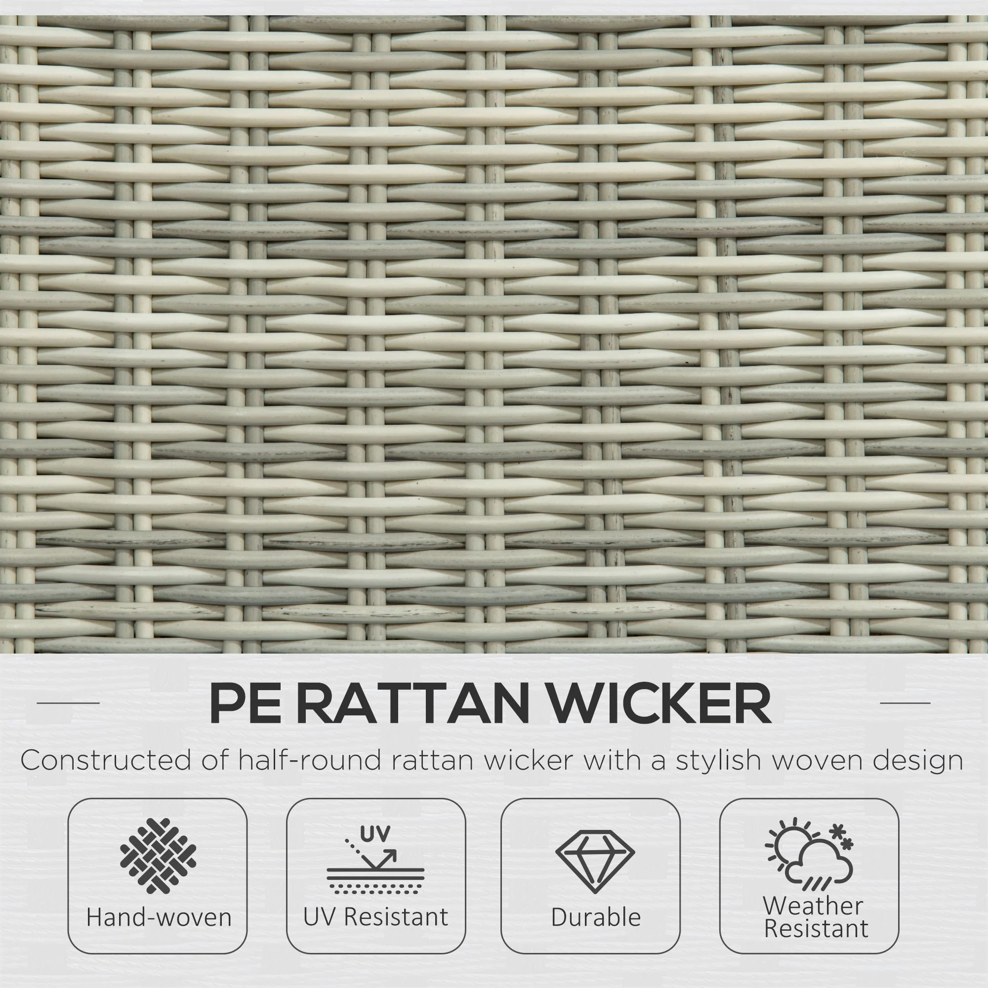 Outsunny Recliner Rattan Garden Furniture w/ Two-tier Table & Cushions, Grey - Image 3