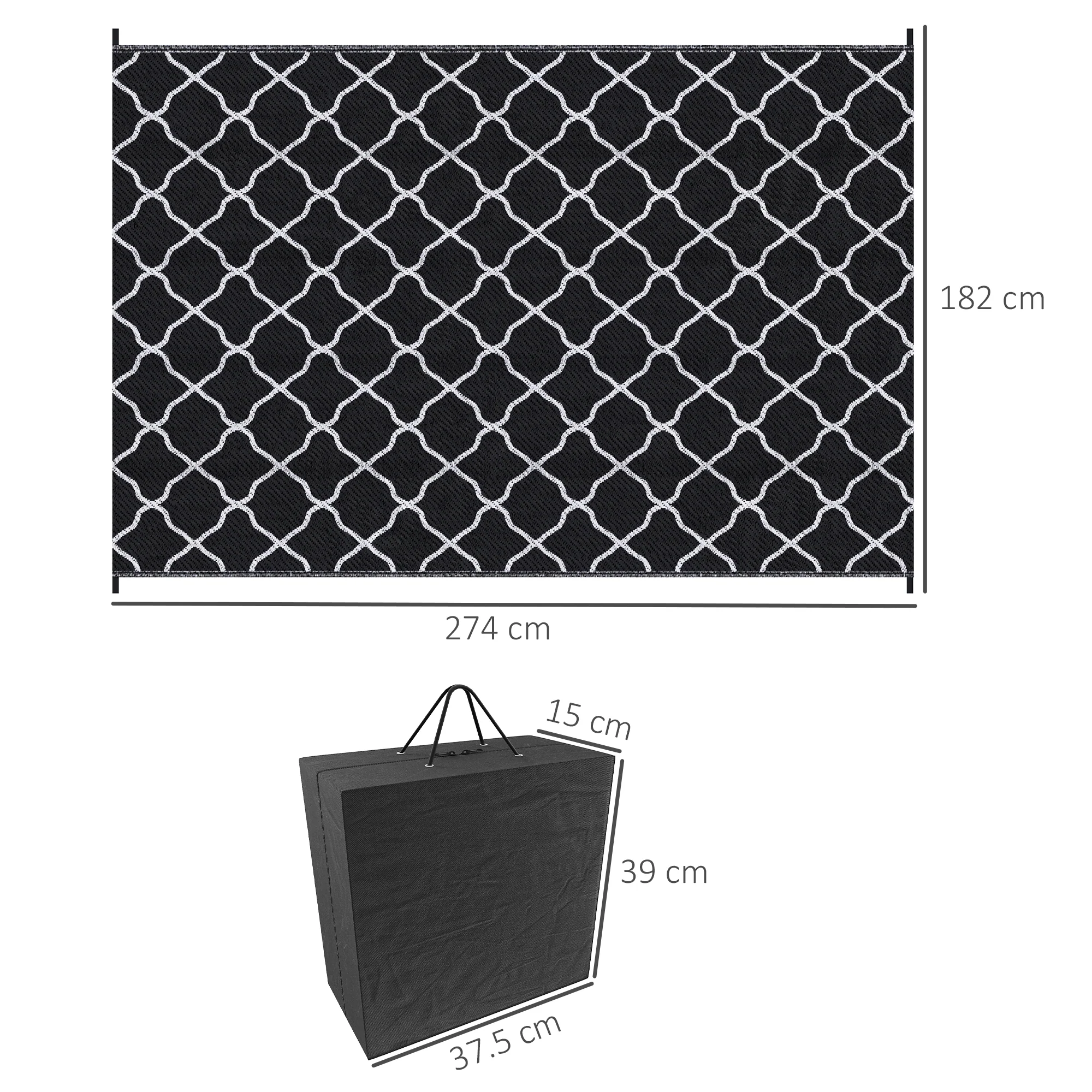 Outsunny Reversible Waterproof Outdoor Rug W/ Carry Bag, 182 x 274 cm, Black - Image 5