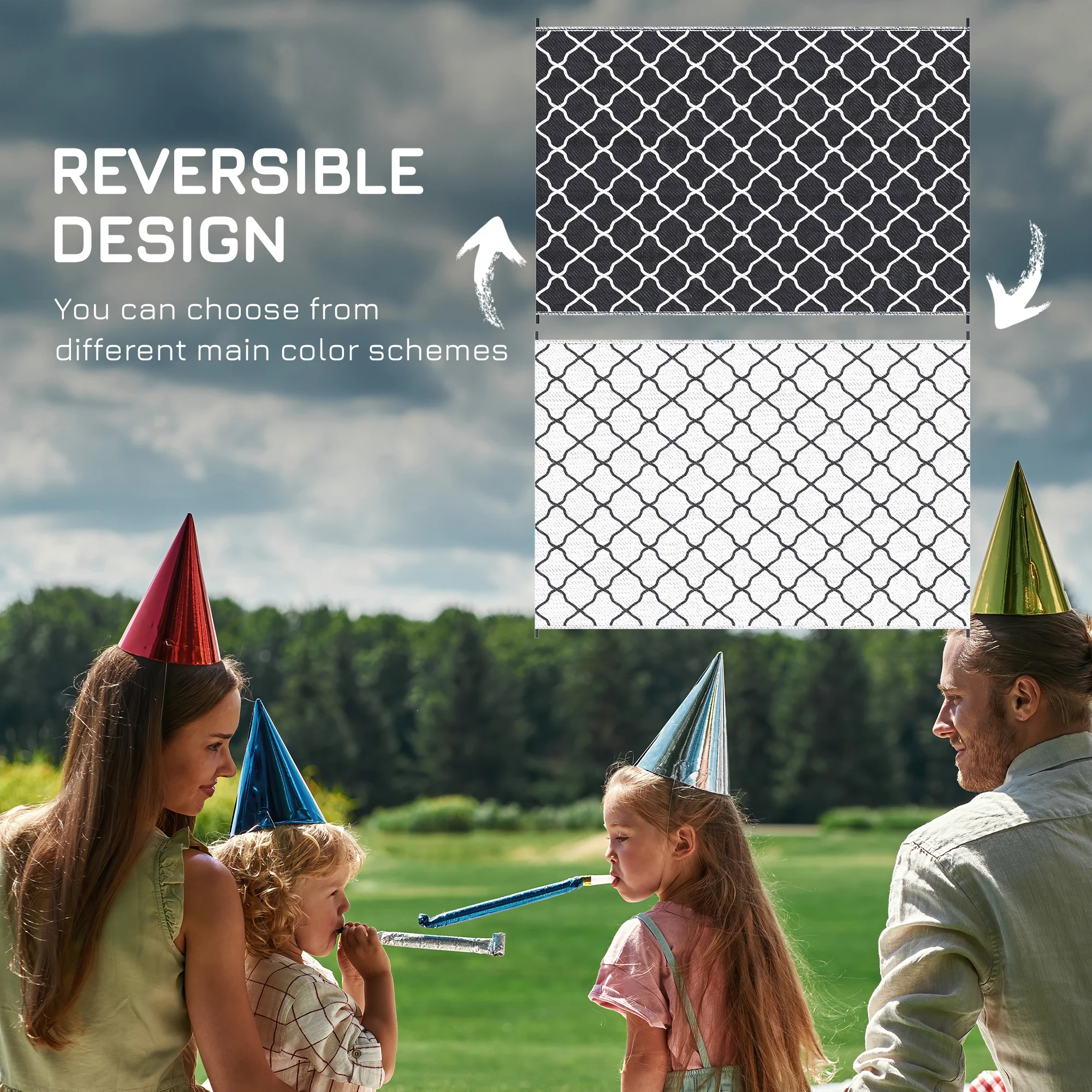 Outsunny Reversible Waterproof Outdoor Rug W/ Carry Bag, 182 x 274 cm, Black - Image 7