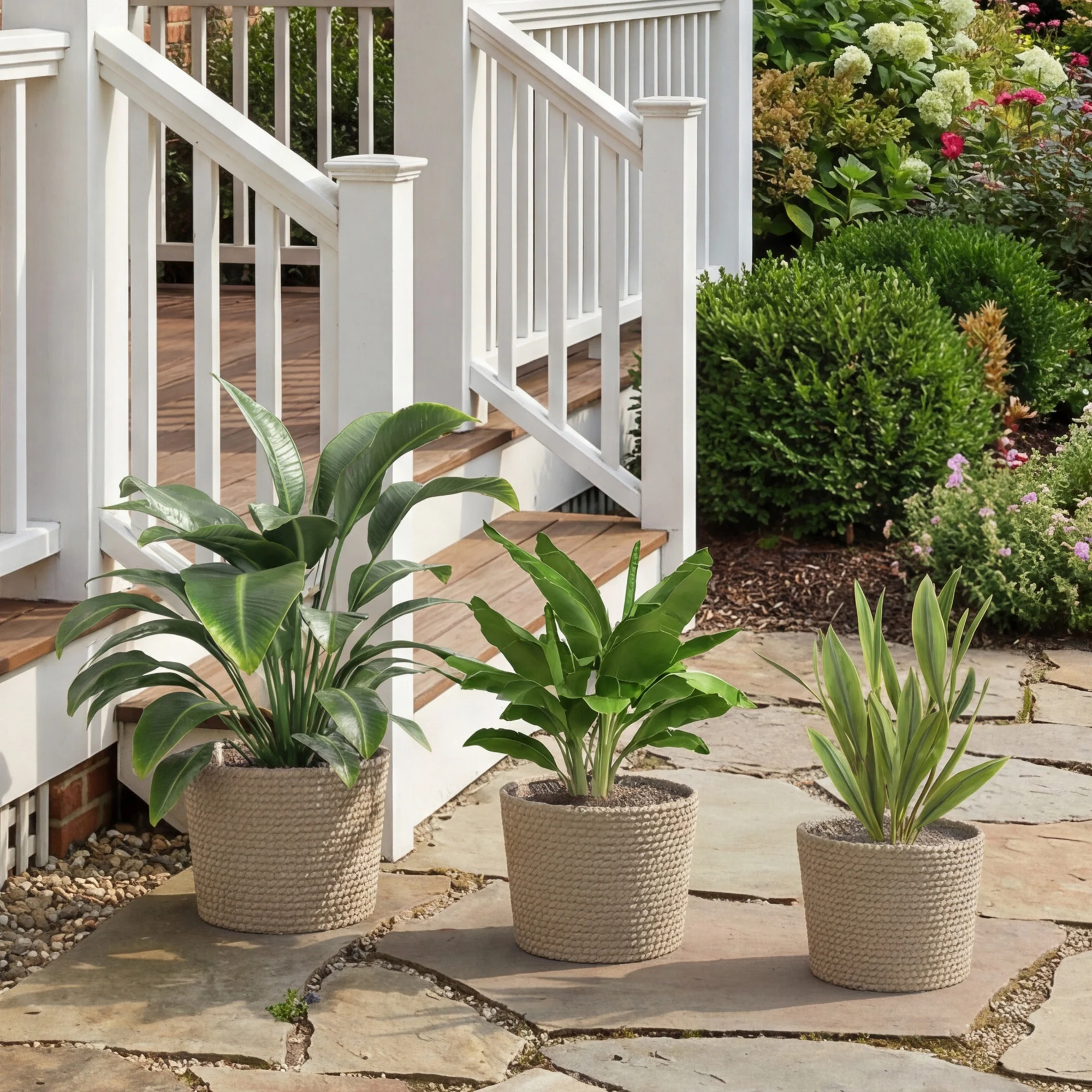Outsunny Seagrass Plant Pots Flower Planters Bohemian Style Set of 3 Natural - Image 9