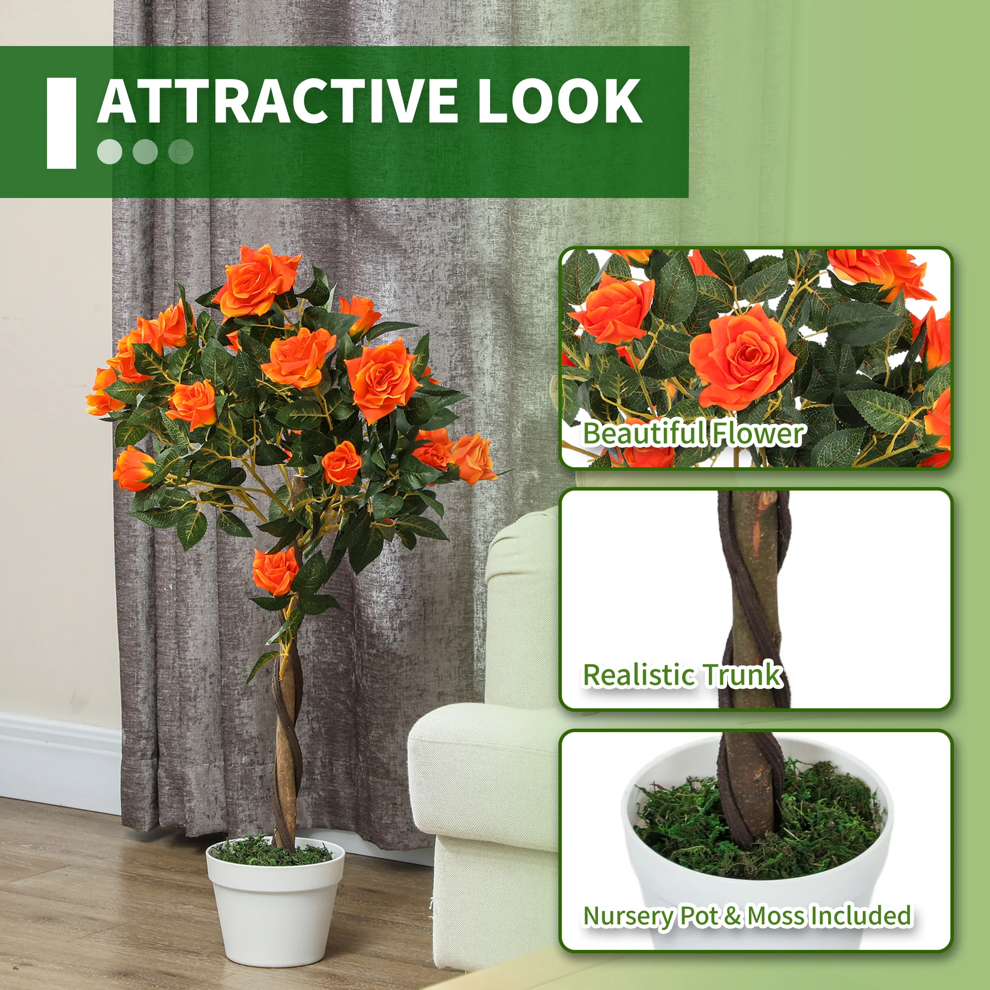 Outsunny Set Of 2 90cm Artificial Rose Tree, Fake Decorative Plant - Image 22