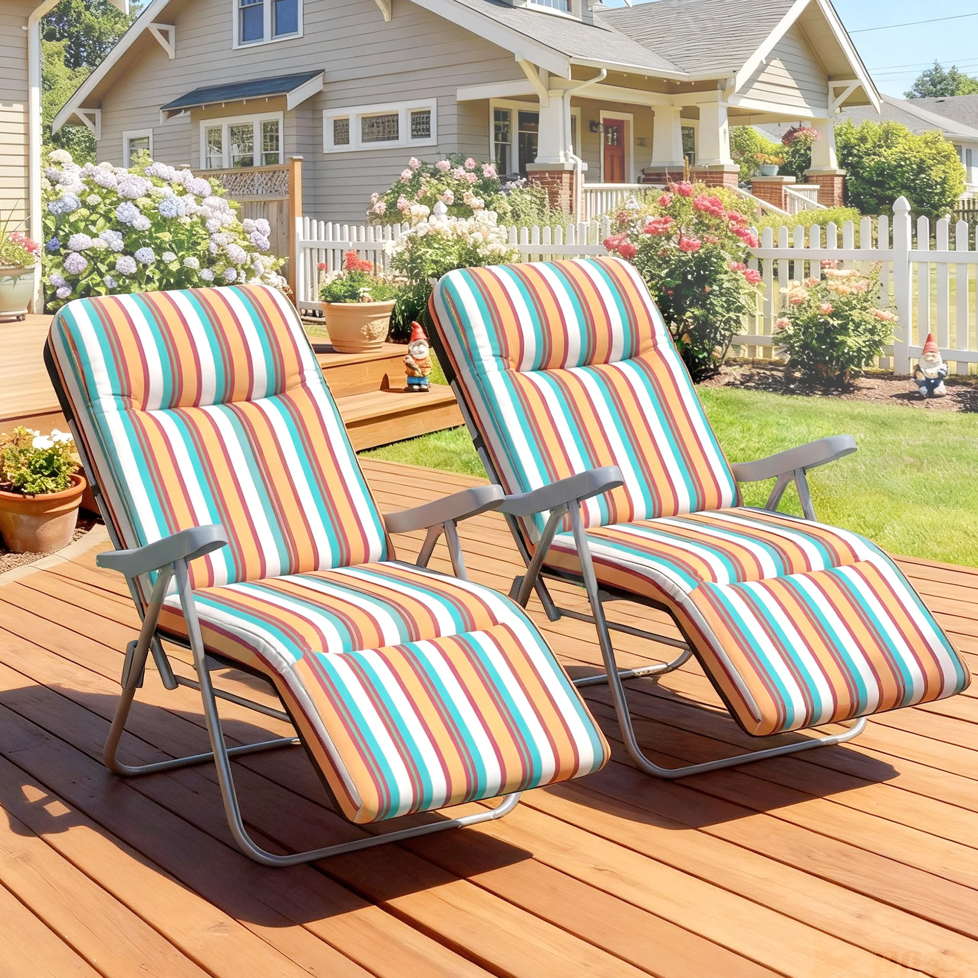 Outsunny Set of 2 Adjustable Sun Lounger Recliner Reclining Seat Multicolour - Image 9