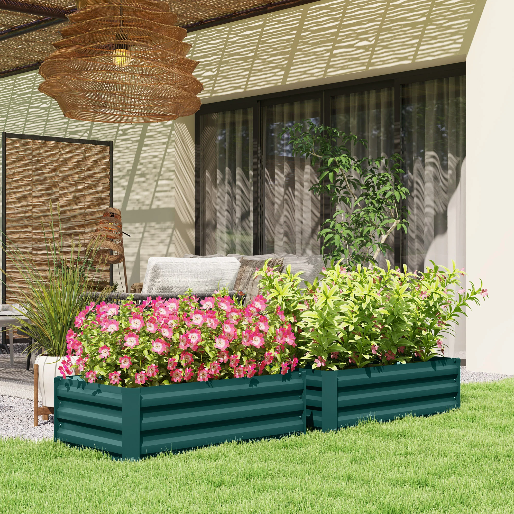 Outsunny Set of 2 Galvanised Raised Garden Bed, Green - Image 2