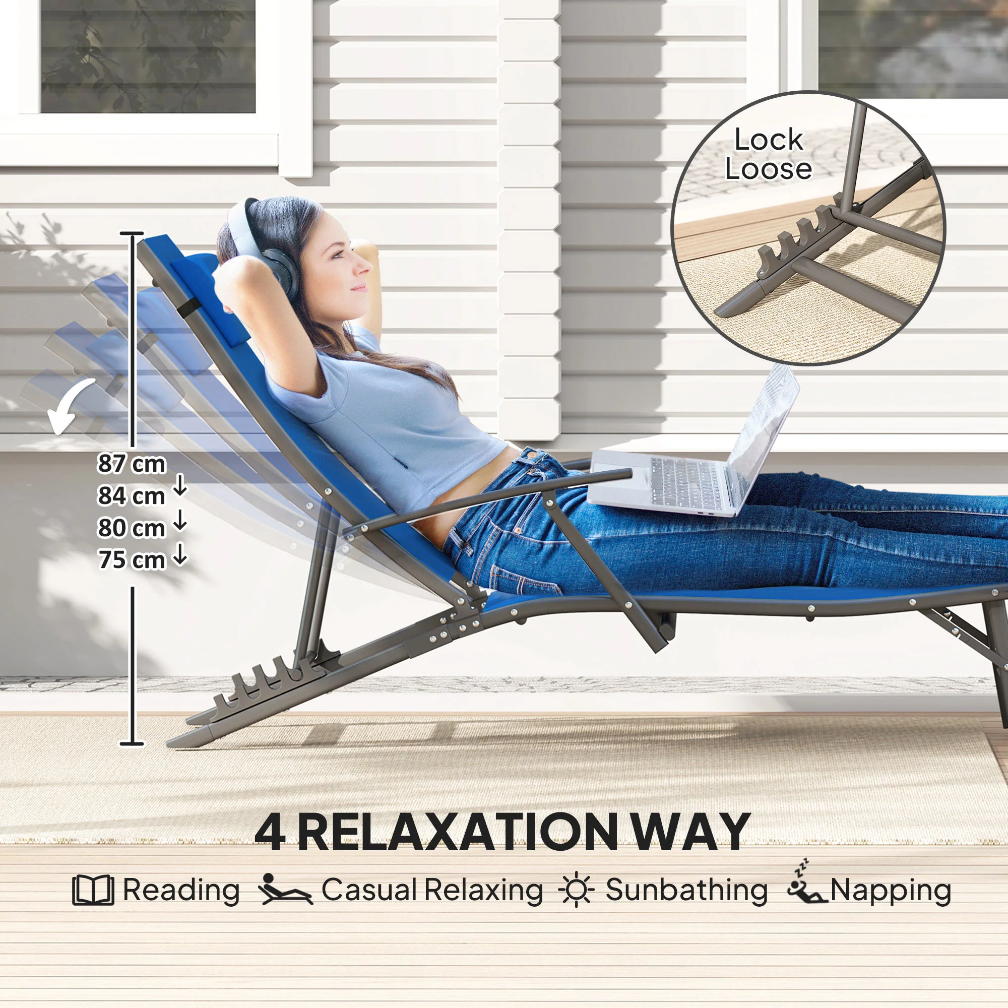 Outsunny Set Of 2 Garden Sun Loungers, Folding Chaise Lounge Chairs, Grey - Image 12