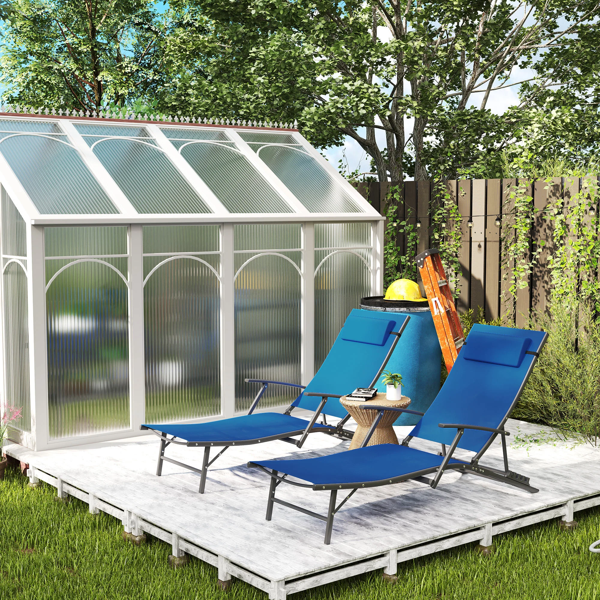 Outsunny Set Of 2 Garden Sun Loungers, Folding Chaise Lounge Chairs, Grey - Image 17
