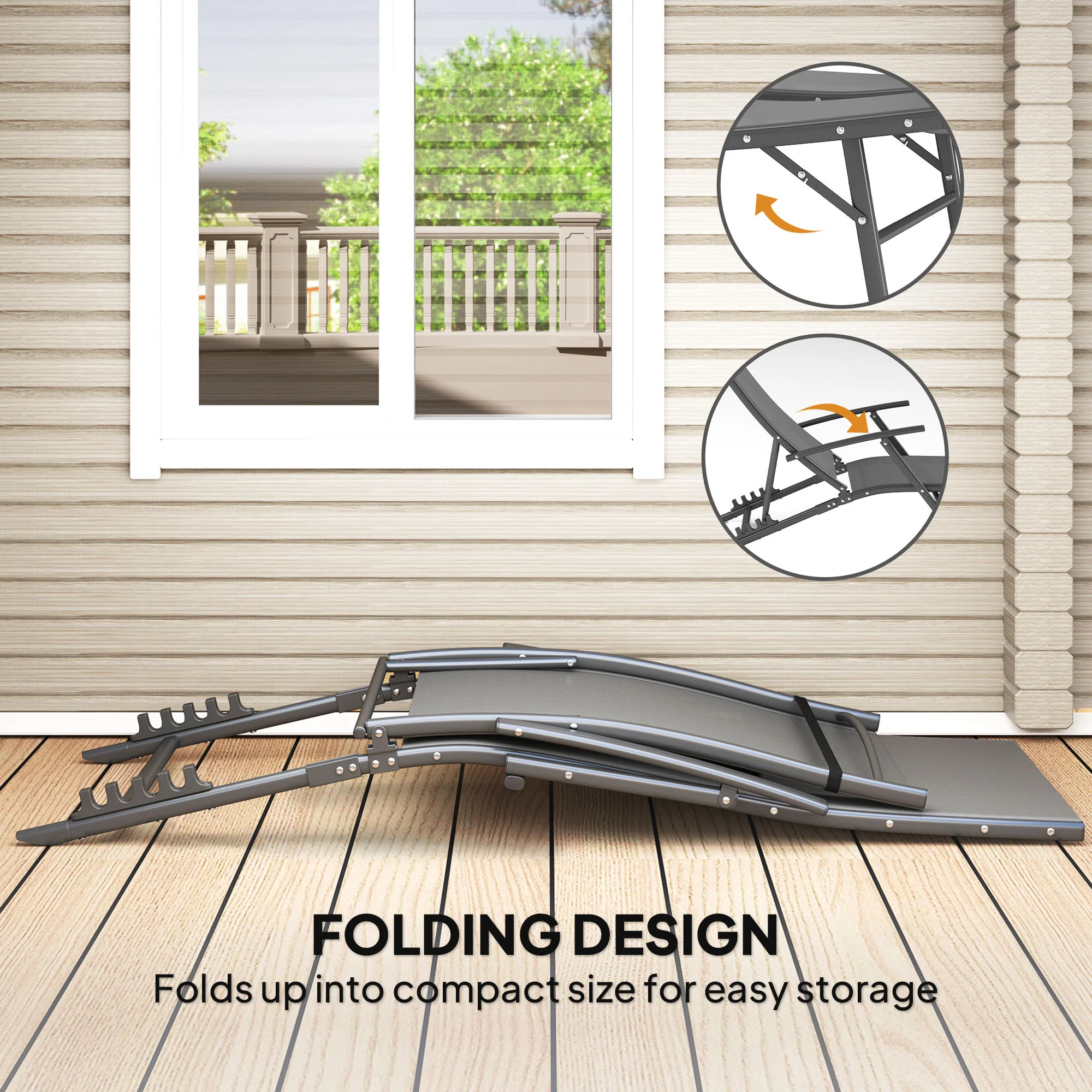 Outsunny Set Of 2 Garden Sun Loungers, Folding Chaise Lounge Chairs, Grey - Image 25