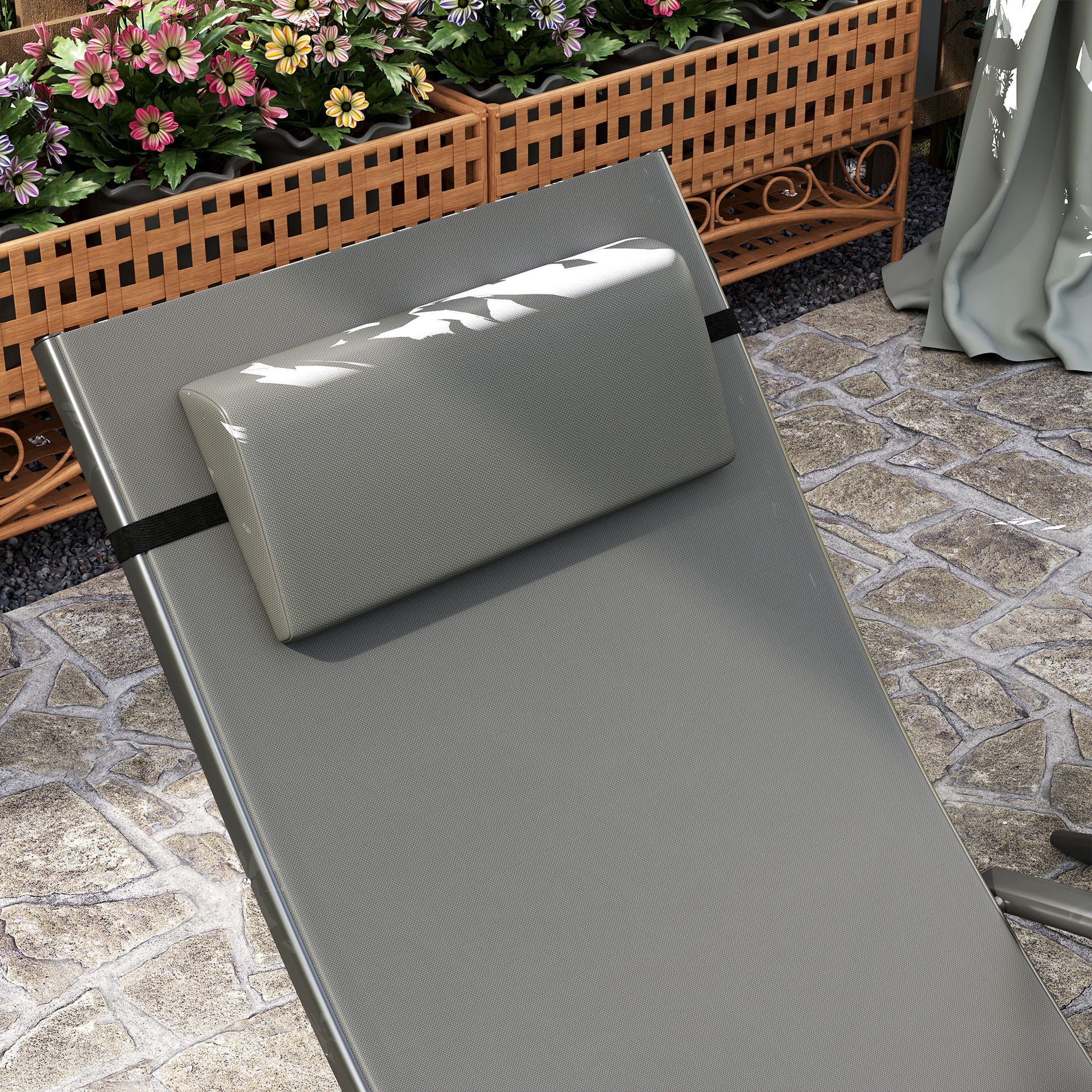 Outsunny Set Of 2 Garden Sun Loungers, Folding Chaise Lounge Chairs, Grey - Image 27