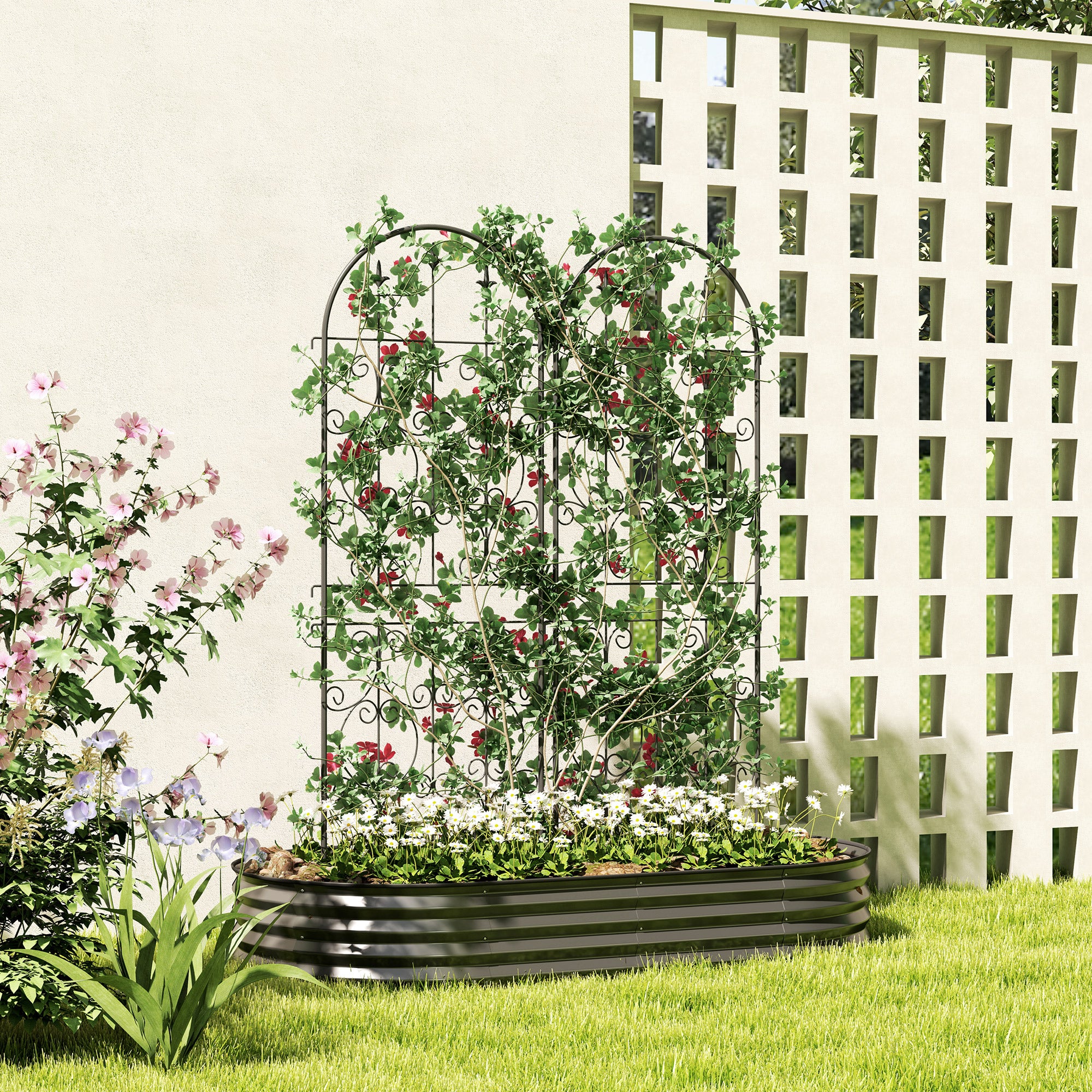 Outsunny Set of 2 Metal Garden Trellis, Outdoor Trellis Panels, 150 x 50 cm - Image 2