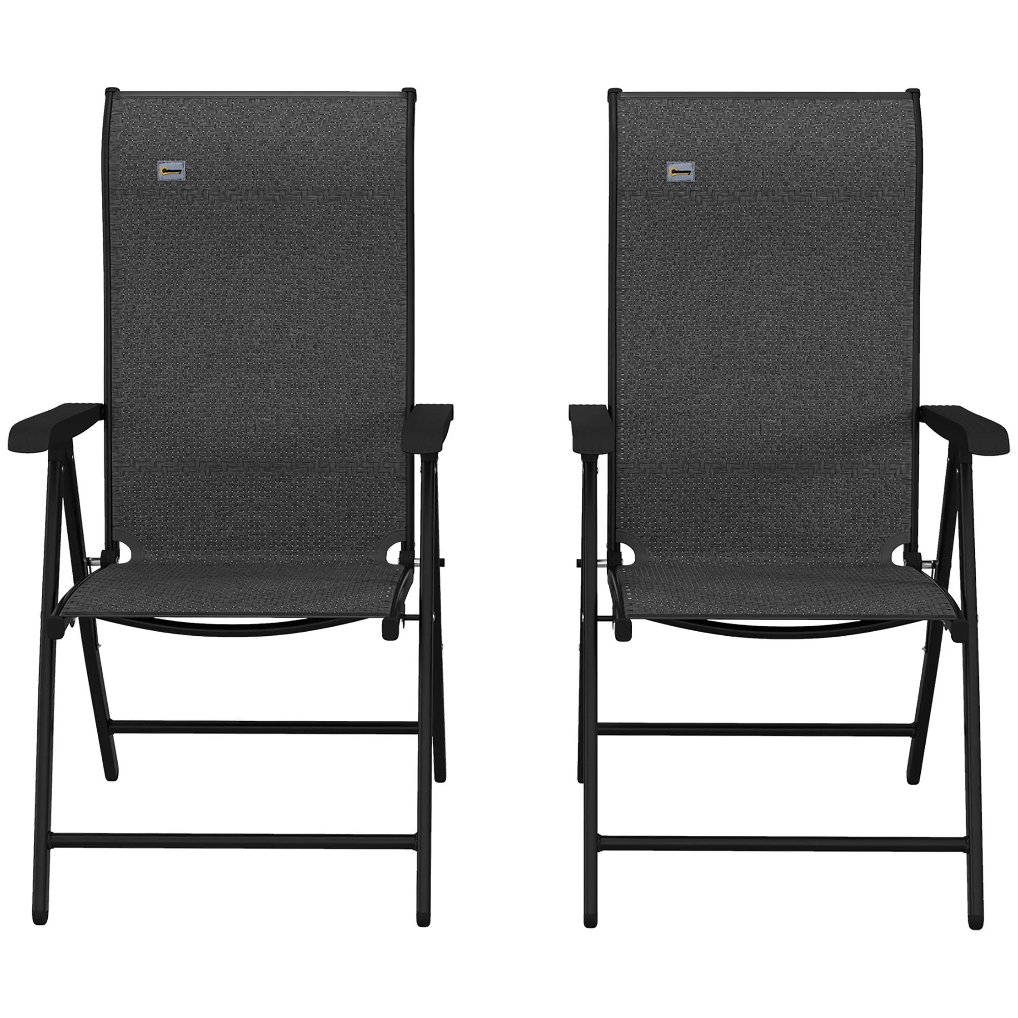 Outsunny Set of 2 Outdoor Rattan Folding Chair Set w/ Adjustable Backrest Grey - Image 8