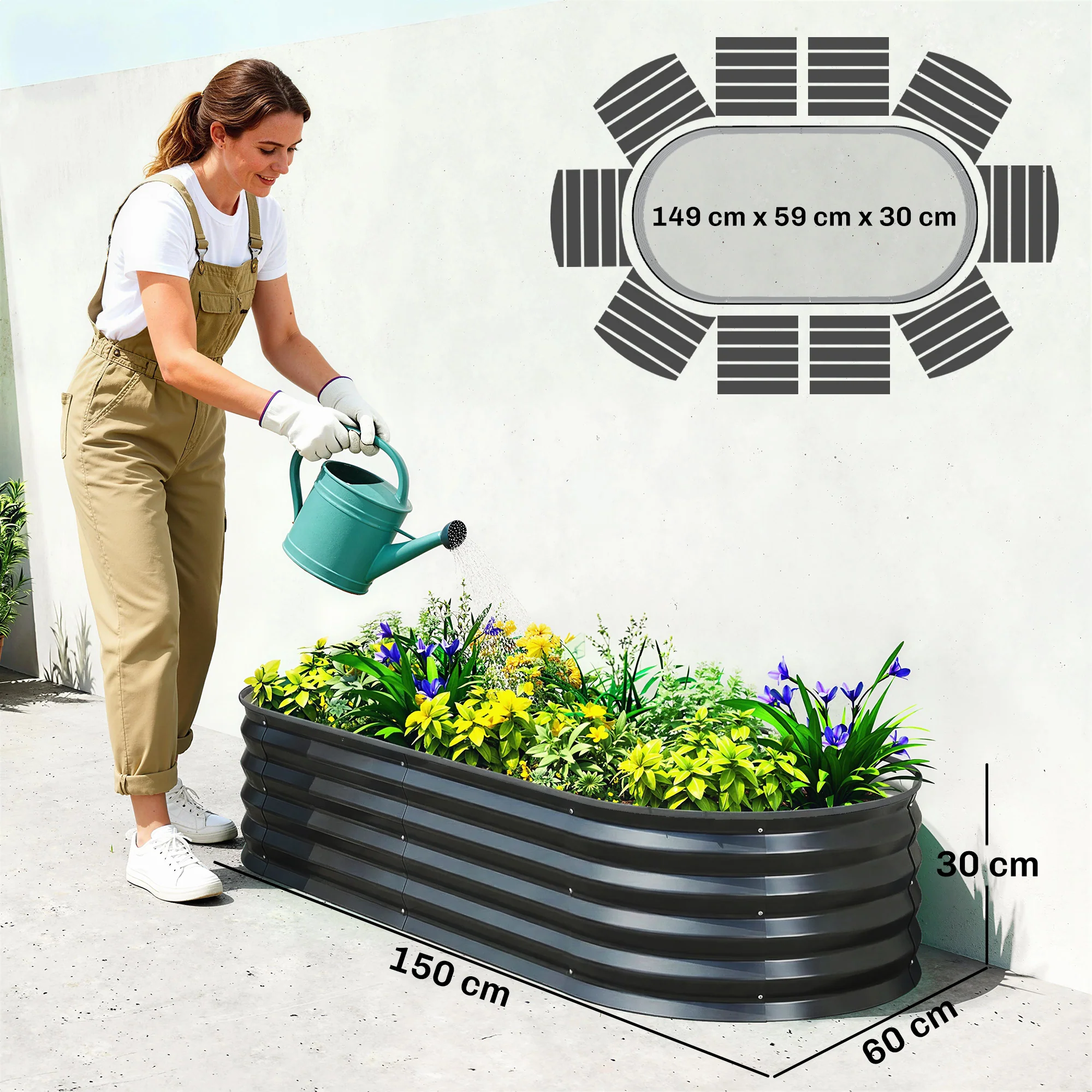 Outsunny Set of 2 Raised Beds for Garden with Metal Plant Stakes, Dark Grey - Image 3