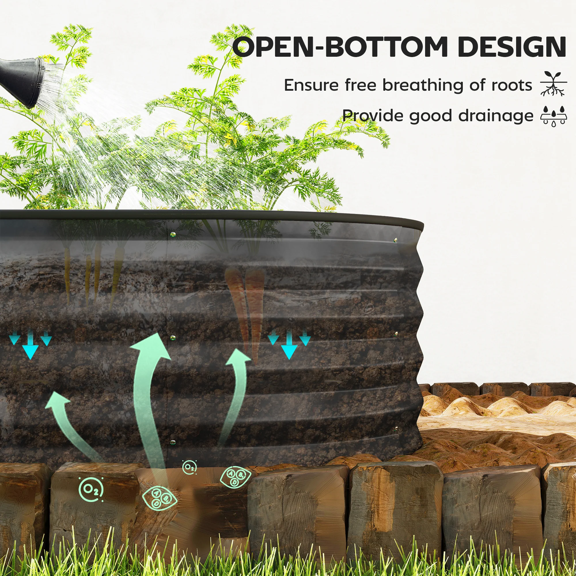 Outsunny Set of 2 Raised Beds for Garden with Metal Plant Stakes, Dark Grey - Image 7
