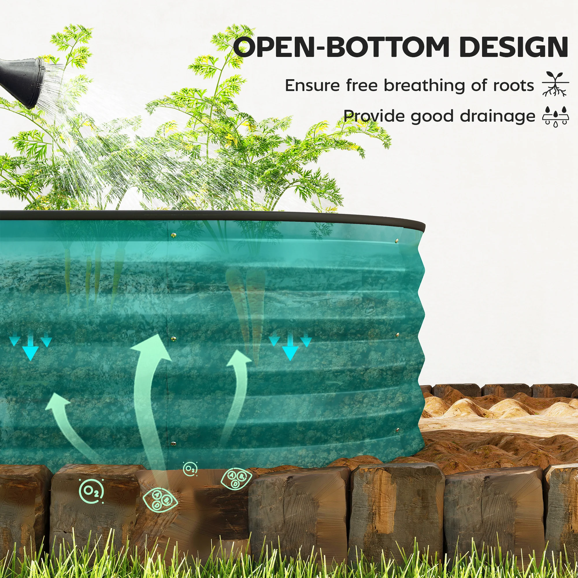 Outsunny Set of 2 Raised Beds for Garden with Metal Plant Stakes, Green - Image 7