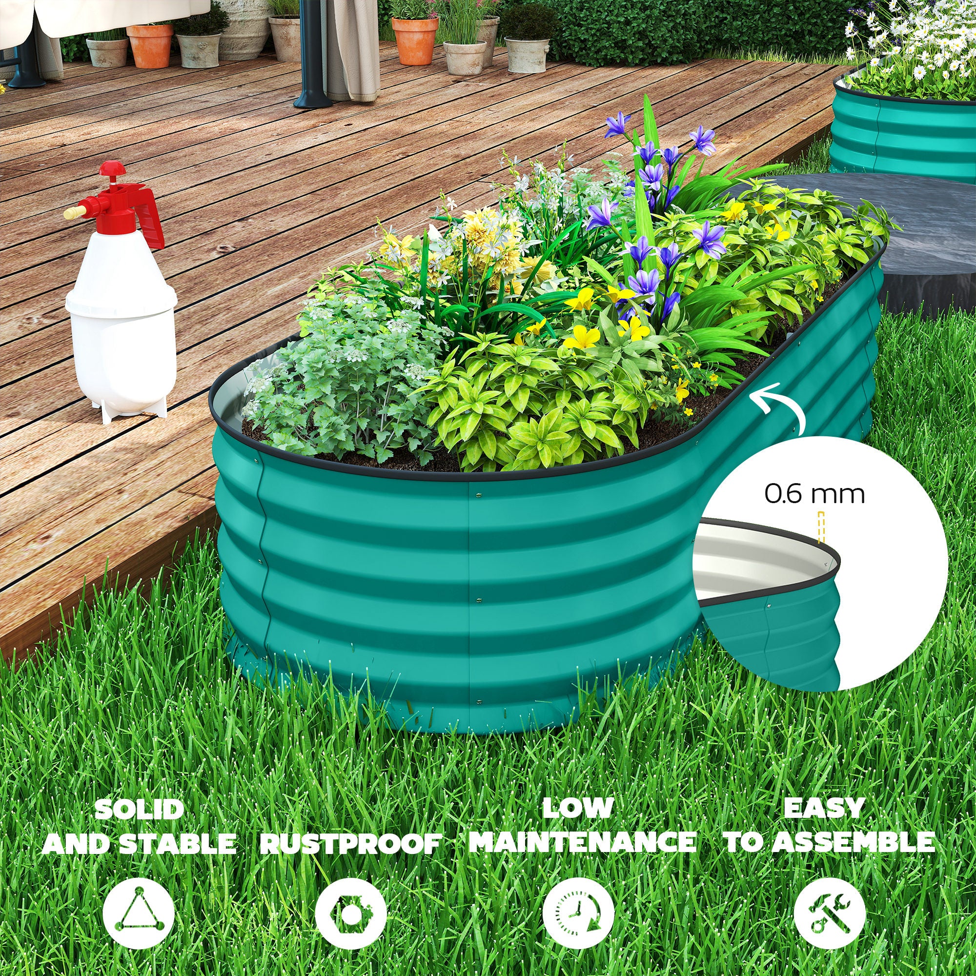 Outsunny Set of 2 Raised Beds for Garden with Metal Plant Stakes, Green - Image 8