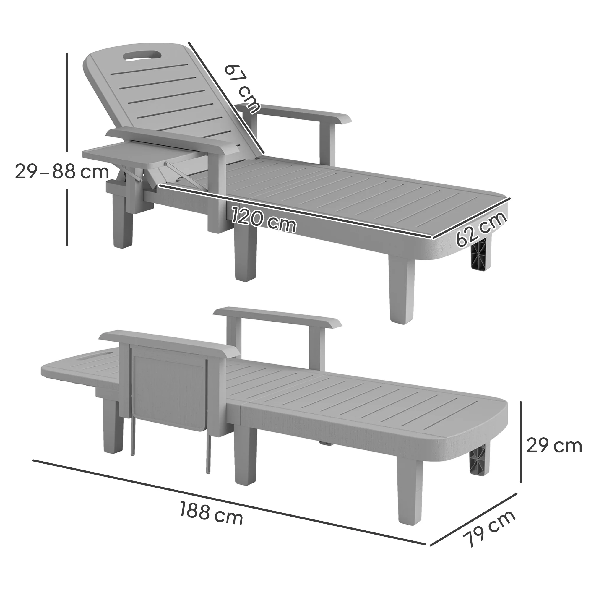 Outsunny Set of 2 Resin Reclining Sun Loungers for Garden - Image 14