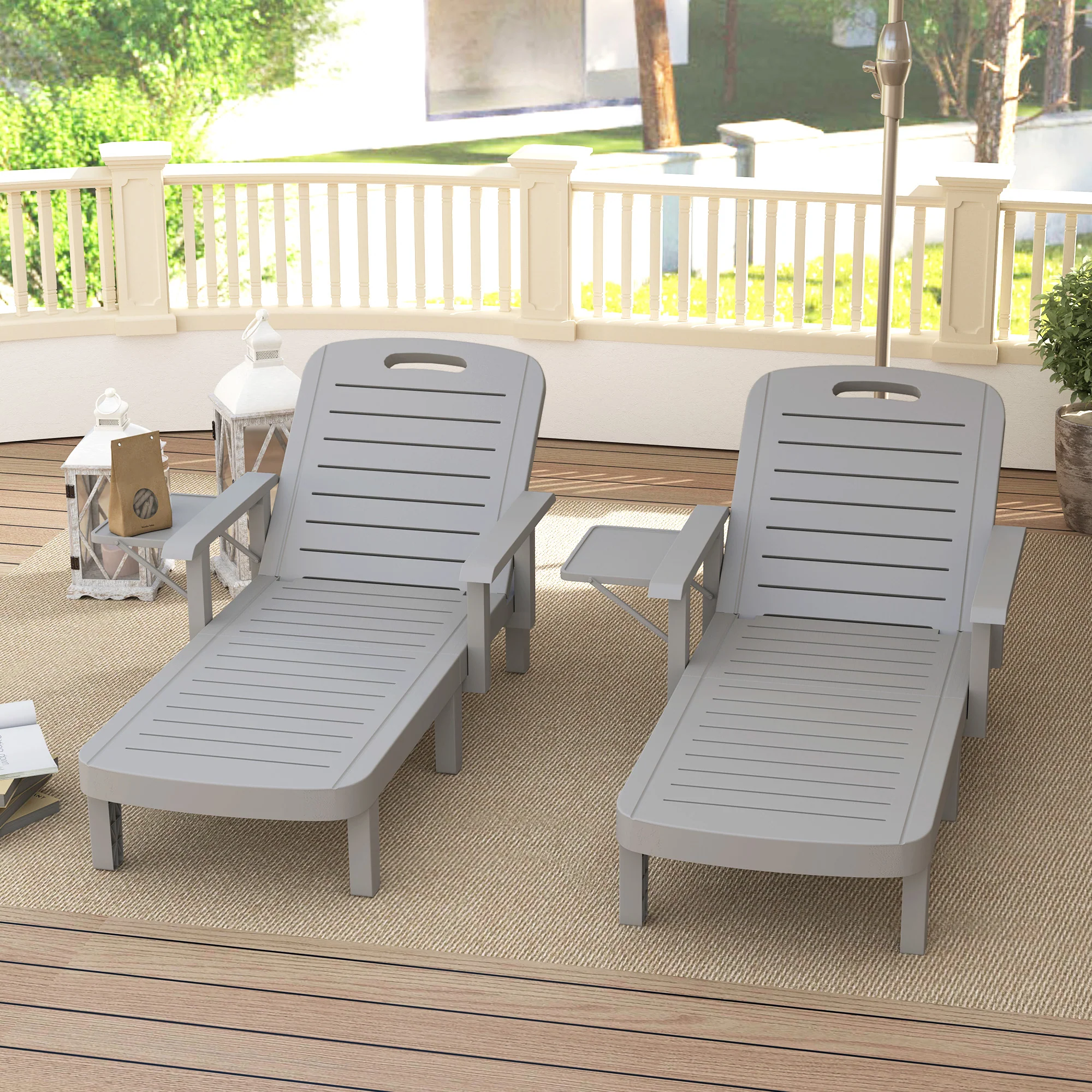Outsunny Set of 2 Resin Reclining Sun Loungers for Garden - Image 17