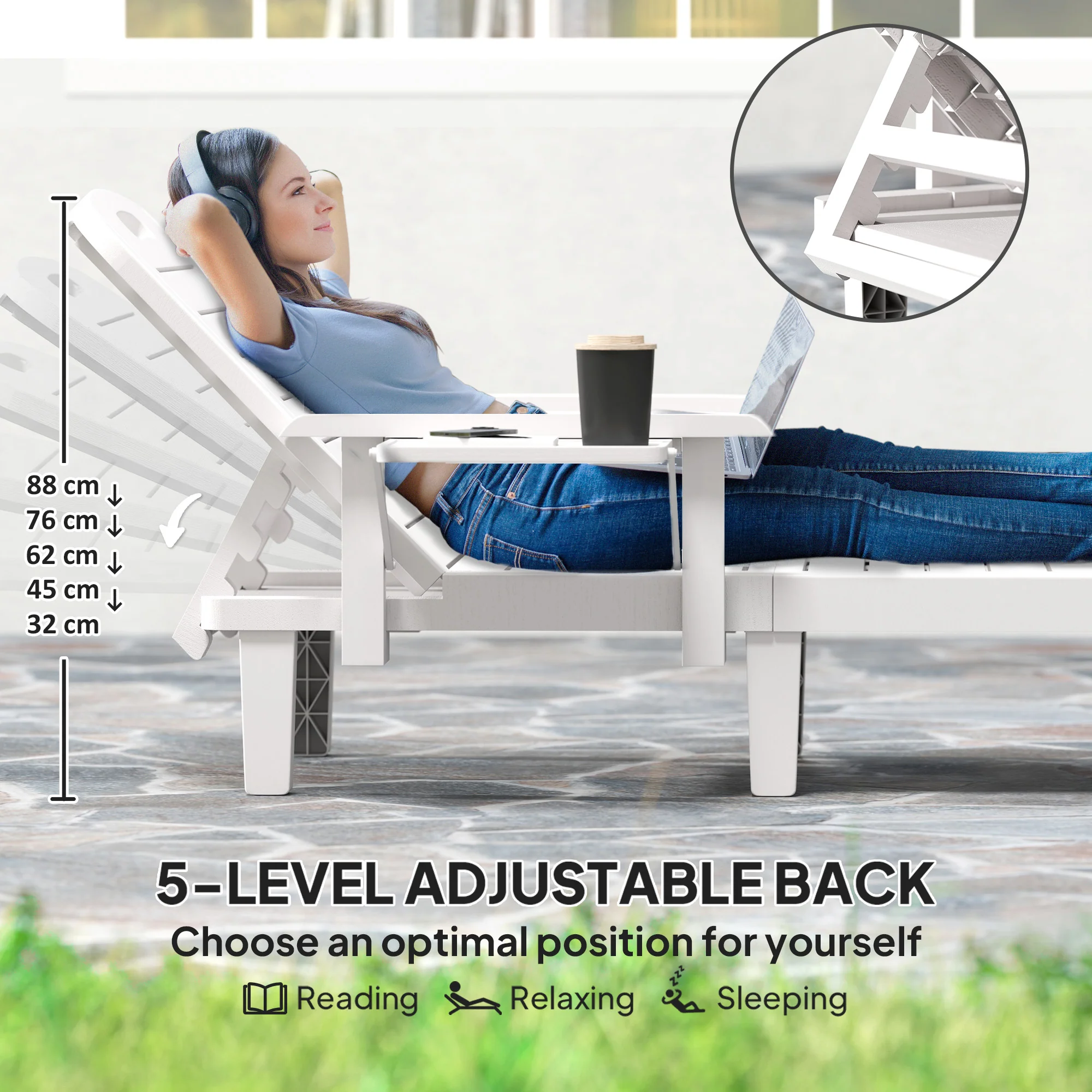 Outsunny Set of 2 Resin Reclining Sun Loungers for Garden - Image 21