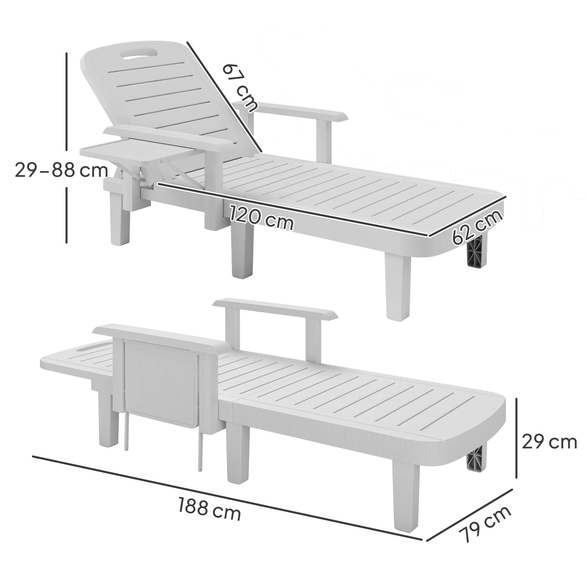 Outsunny Set of 2 Resin Reclining Sun Loungers for Garden - Image 23