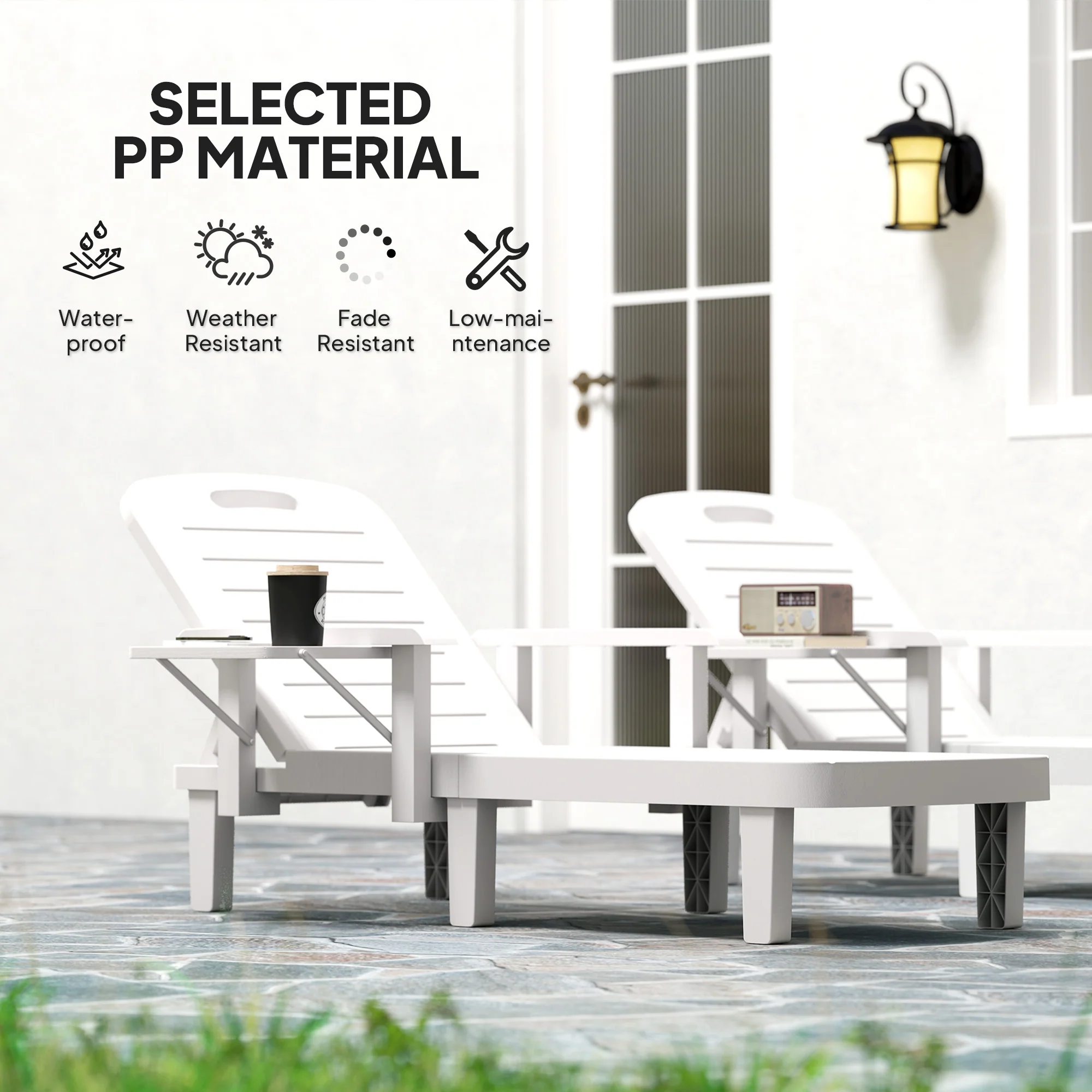 Outsunny Set of 2 Resin Reclining Sun Loungers for Garden - Image 24