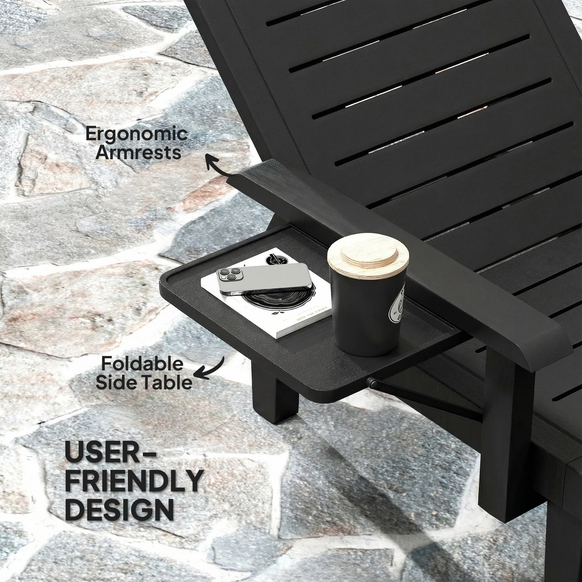Outsunny Set of 2 Resin Reclining Sun Loungers for Garden, Black - Image 5