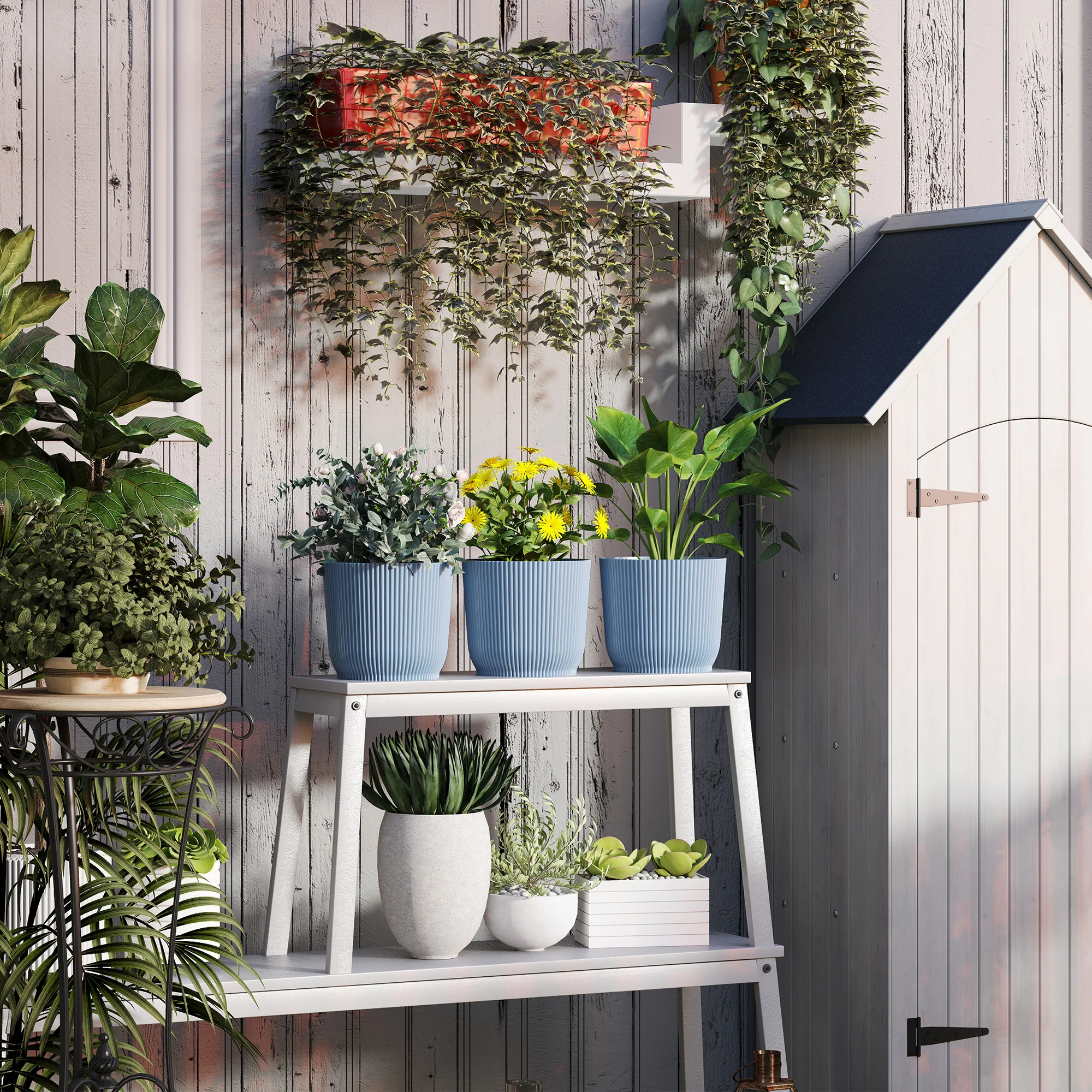 Outsunny Set Of 3 Round Plant Pots Outdoor 22cm For Garden, White - Image 8